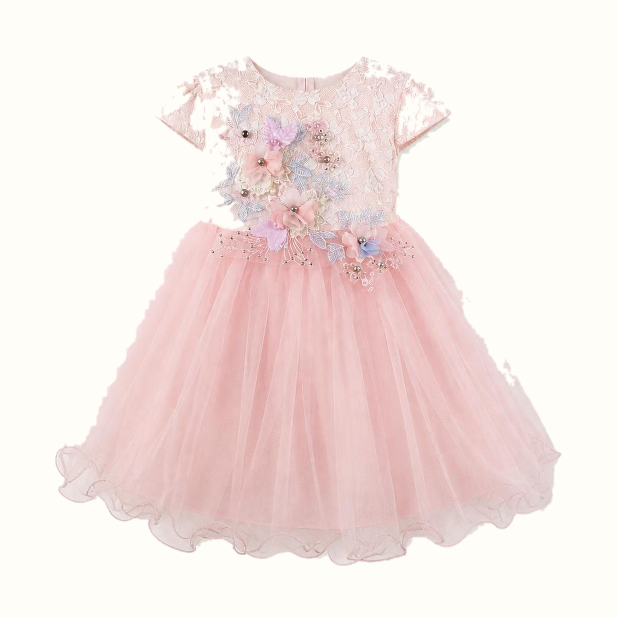 Girls' Embroidered Floral Tulle Dress - ZAH-1322A
