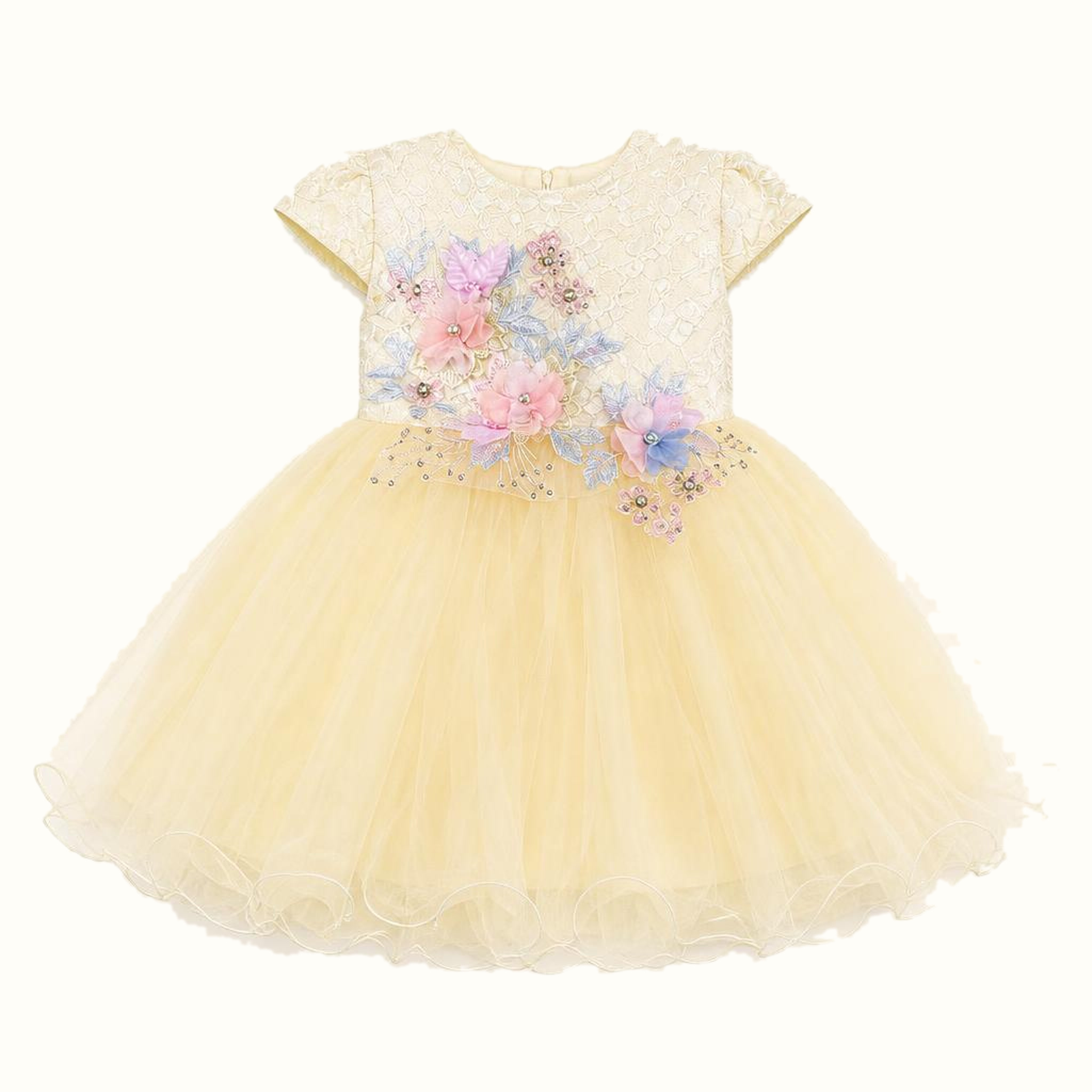 Girls' Embroidered Floral Tulle Dress - ZAH-1322A