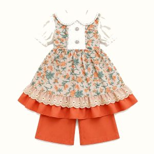 Girls' Floral Lace-Trim Dress & Leggings Set - ZAH-1322