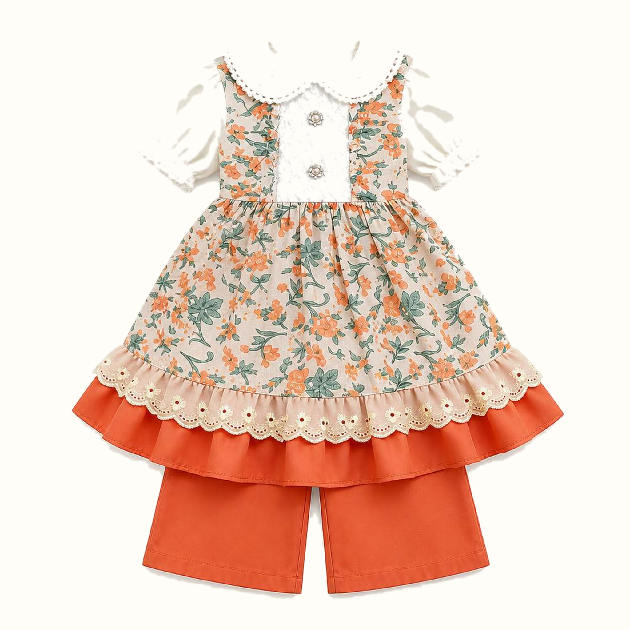 Girls' Floral Lace-Trim Dress & Leggings Set - ZAH-1322