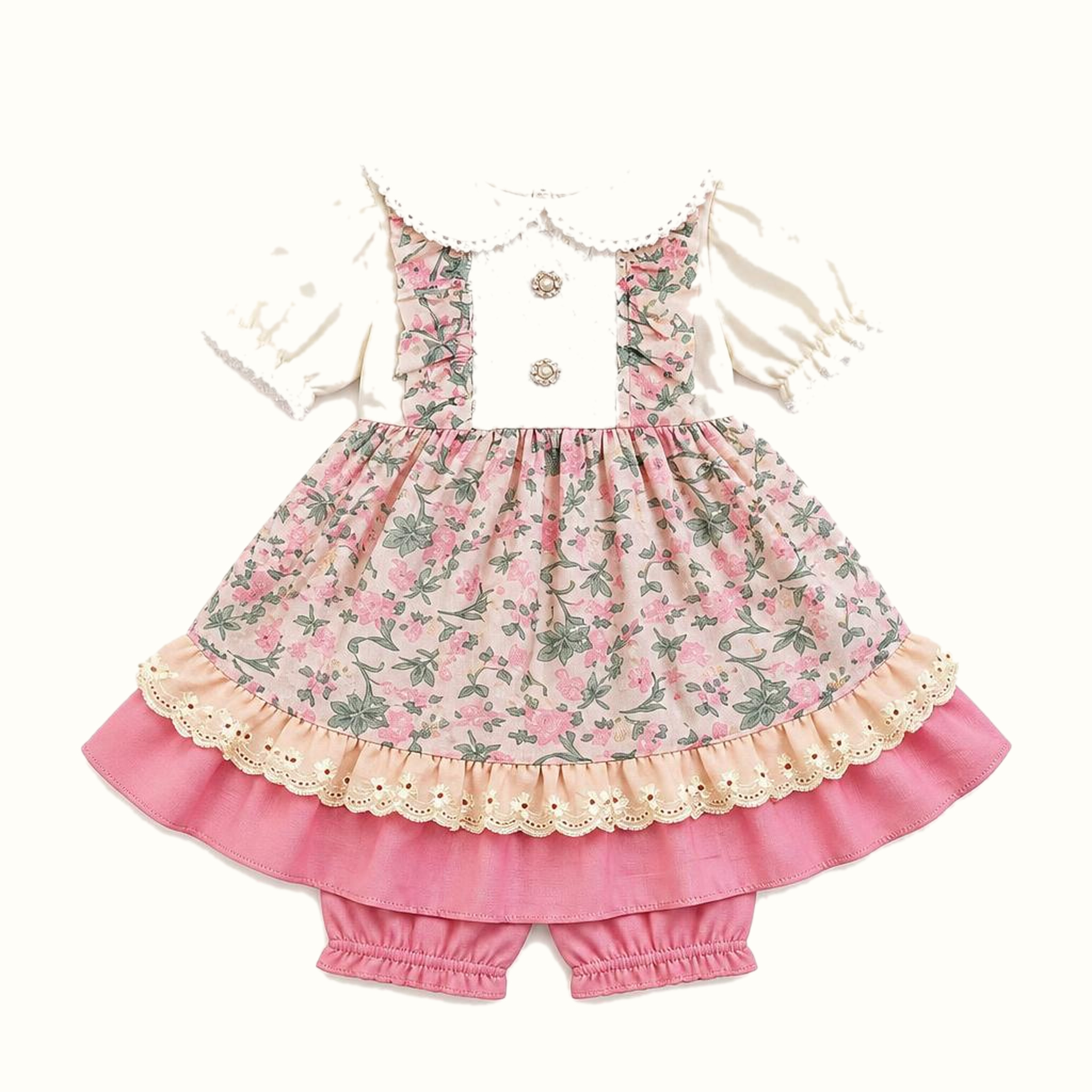 Girls' Floral Lace-Trim Dress & Leggings Set - ZAH-1322