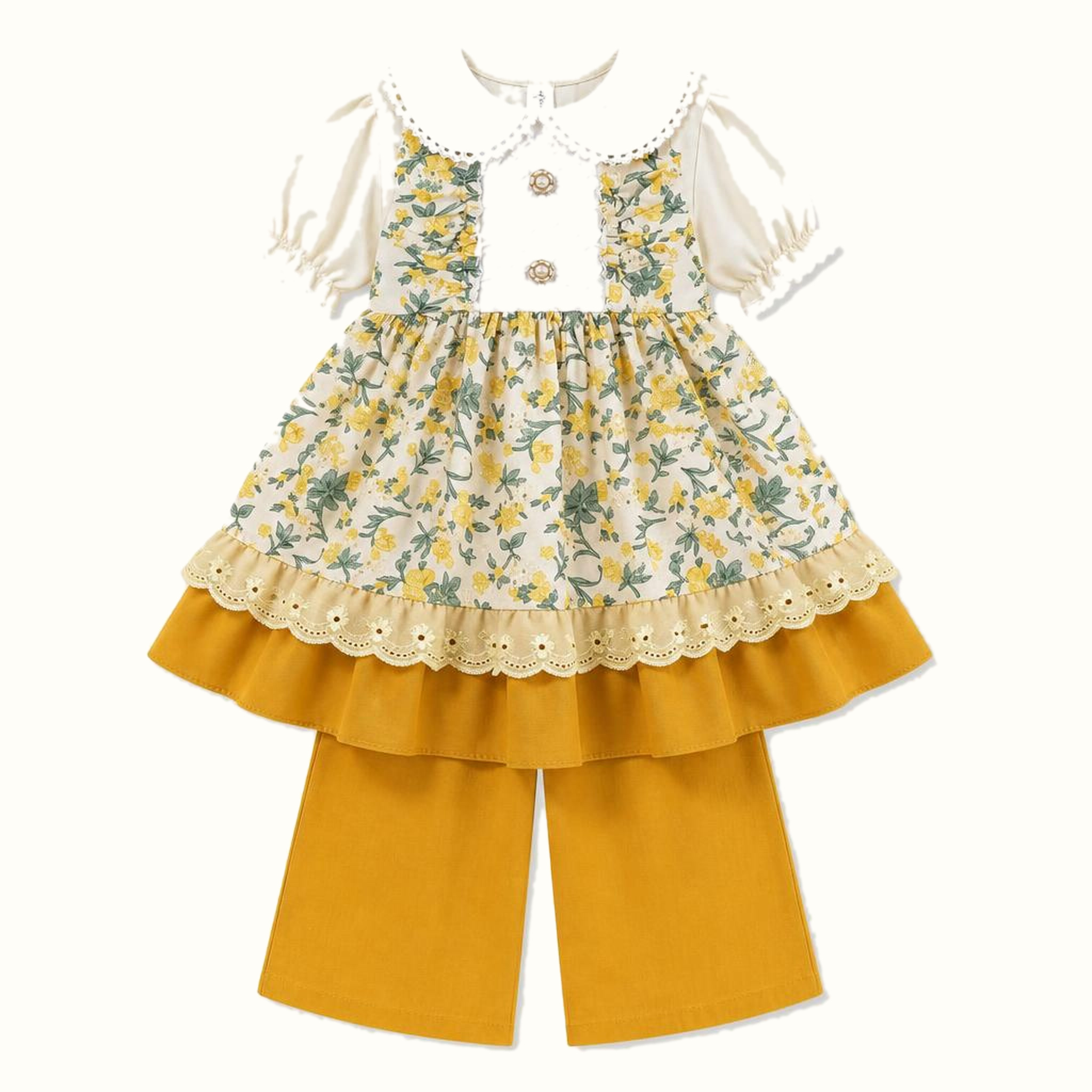 Girls' Floral Lace-Trim Dress & Leggings Set - ZAH-1322
