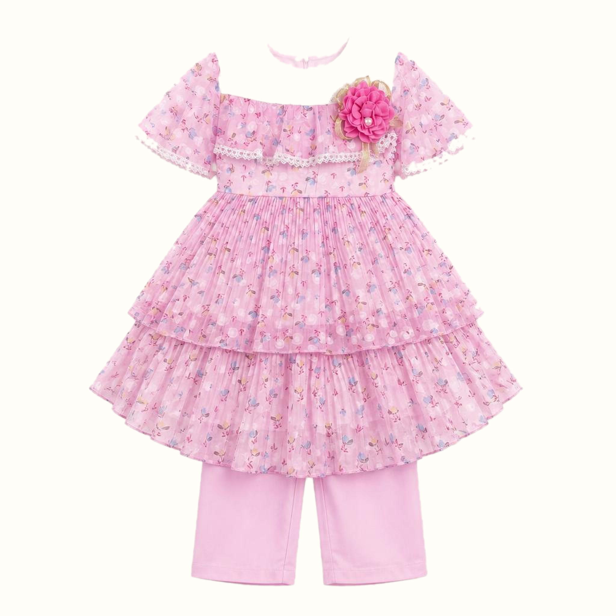 Girls' Floral Lace-Trim Dress - ZAH-1323
