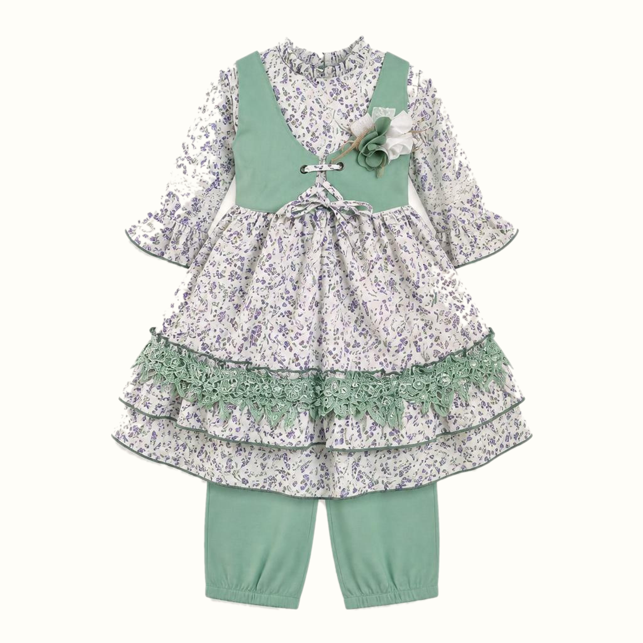 Girls' Floral Lace-Trim Dress - ZAH-1325