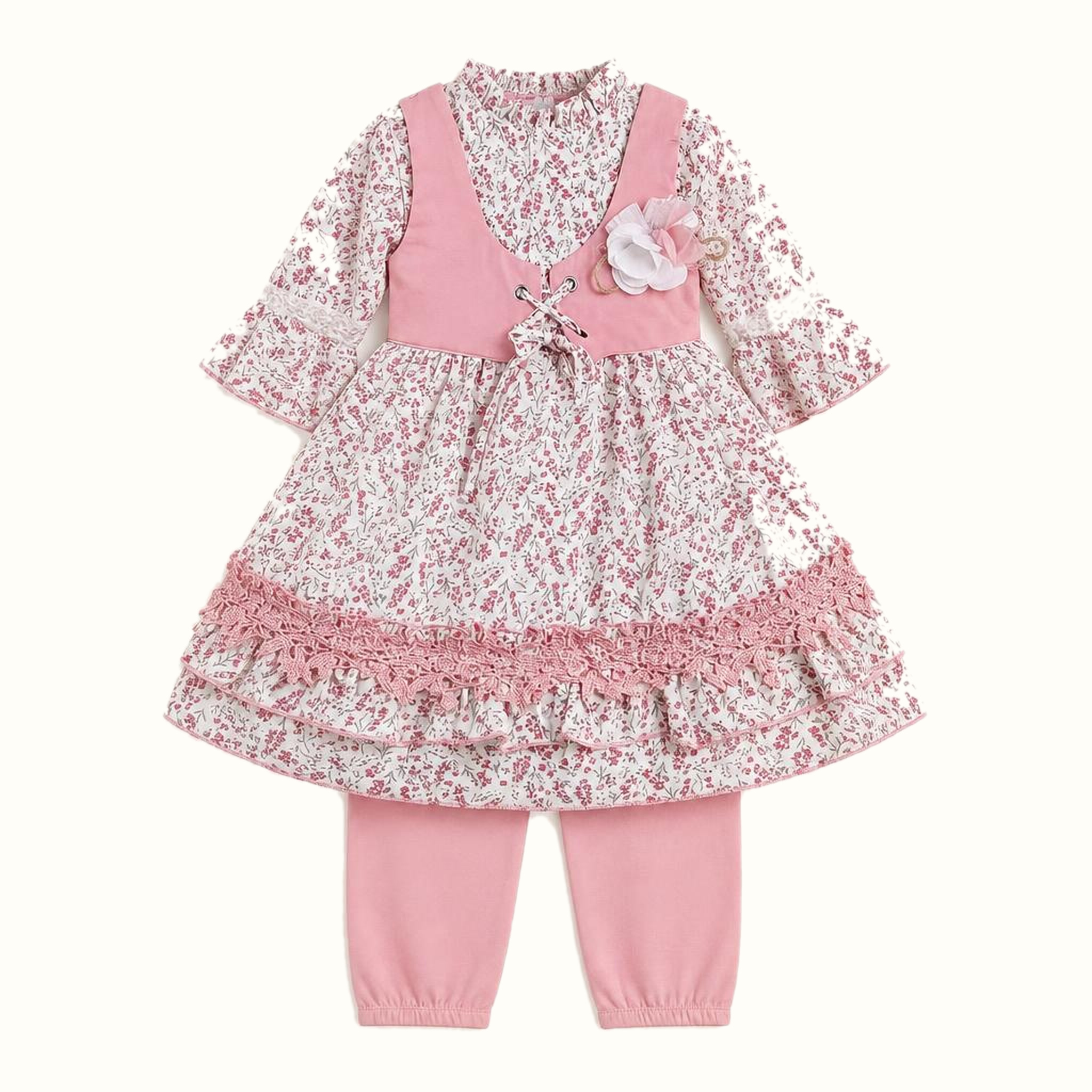 Girls' Floral Lace-Trim Dress - ZAH-1325
