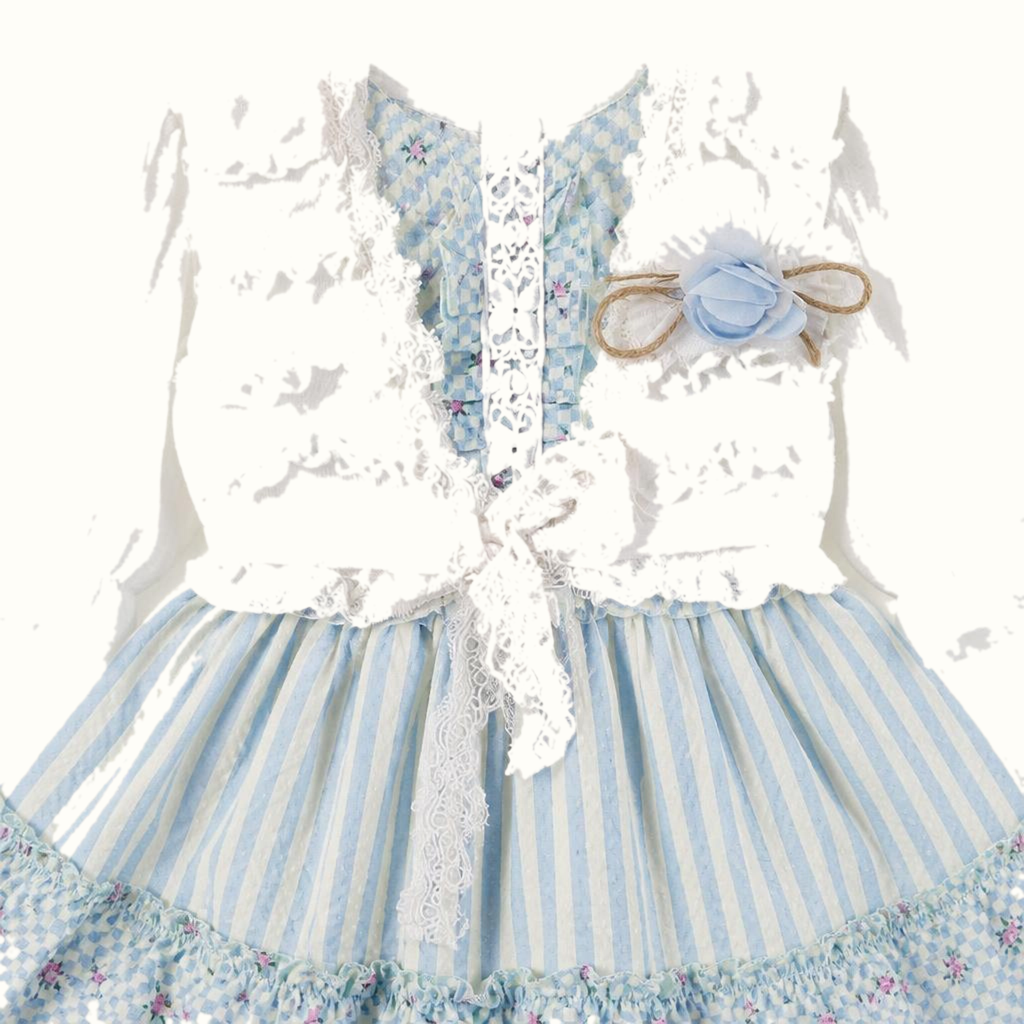 Girls' Floral Lace-Trim Striped Dress - ZAH-1326