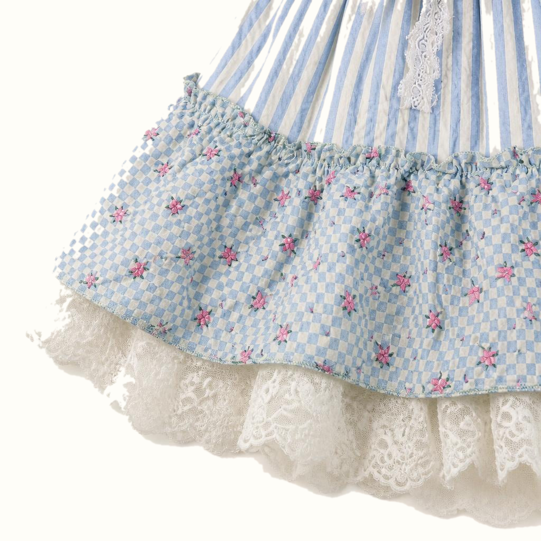 Girls' Floral Lace-Trim Striped Dress - ZAH-1326