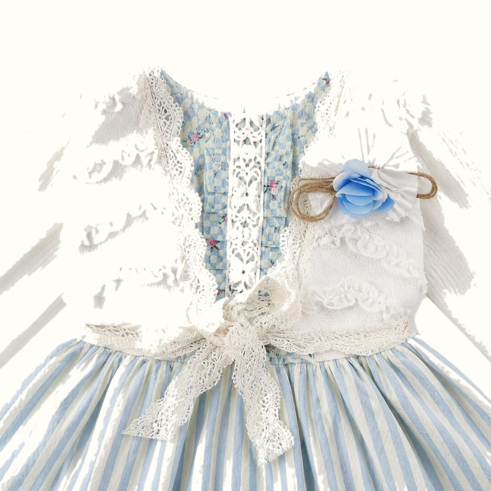 Girls' Floral Lace-Trim Striped Dress - ZAH-1326