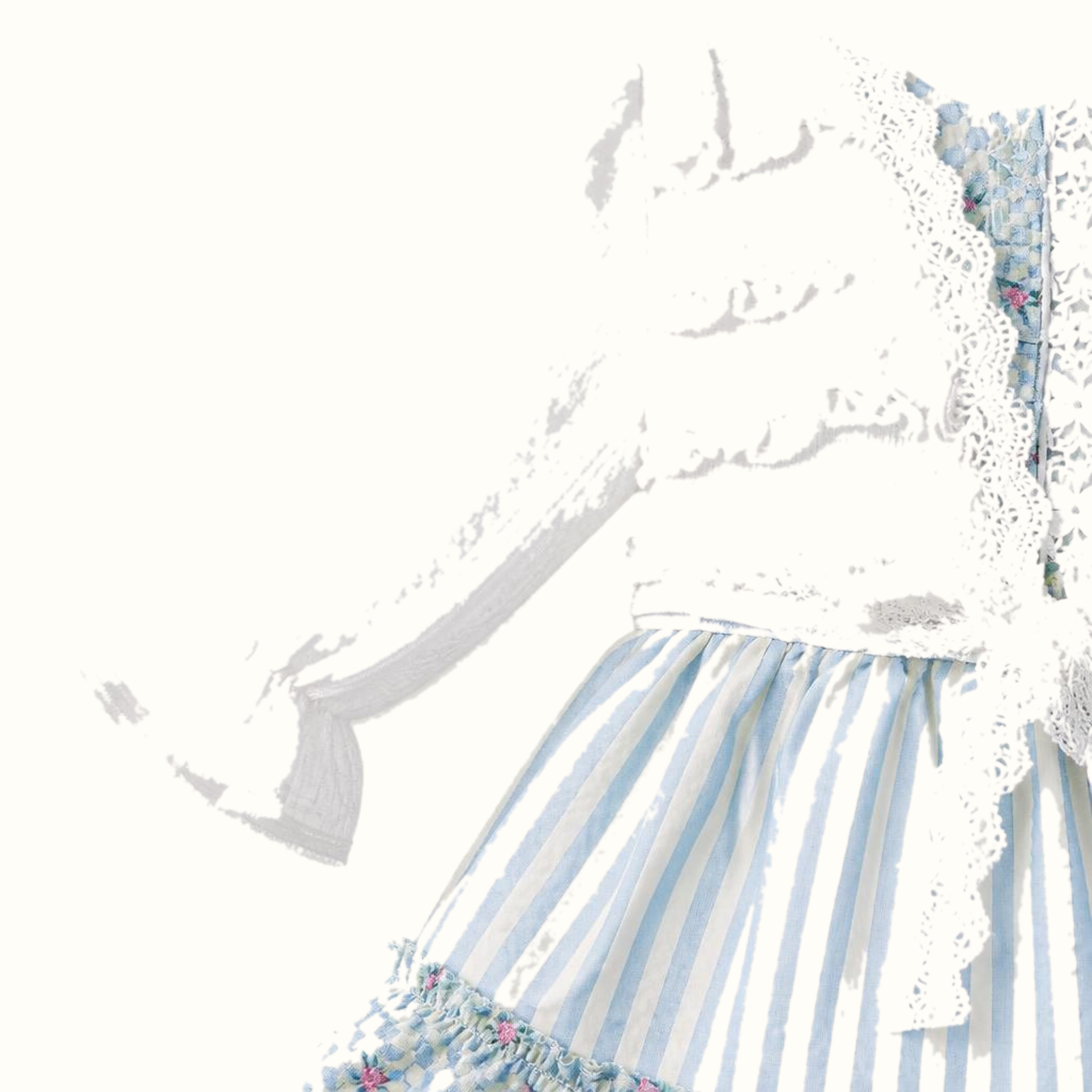 Girls' Floral Lace-Trim Striped Dress - ZAH-1326