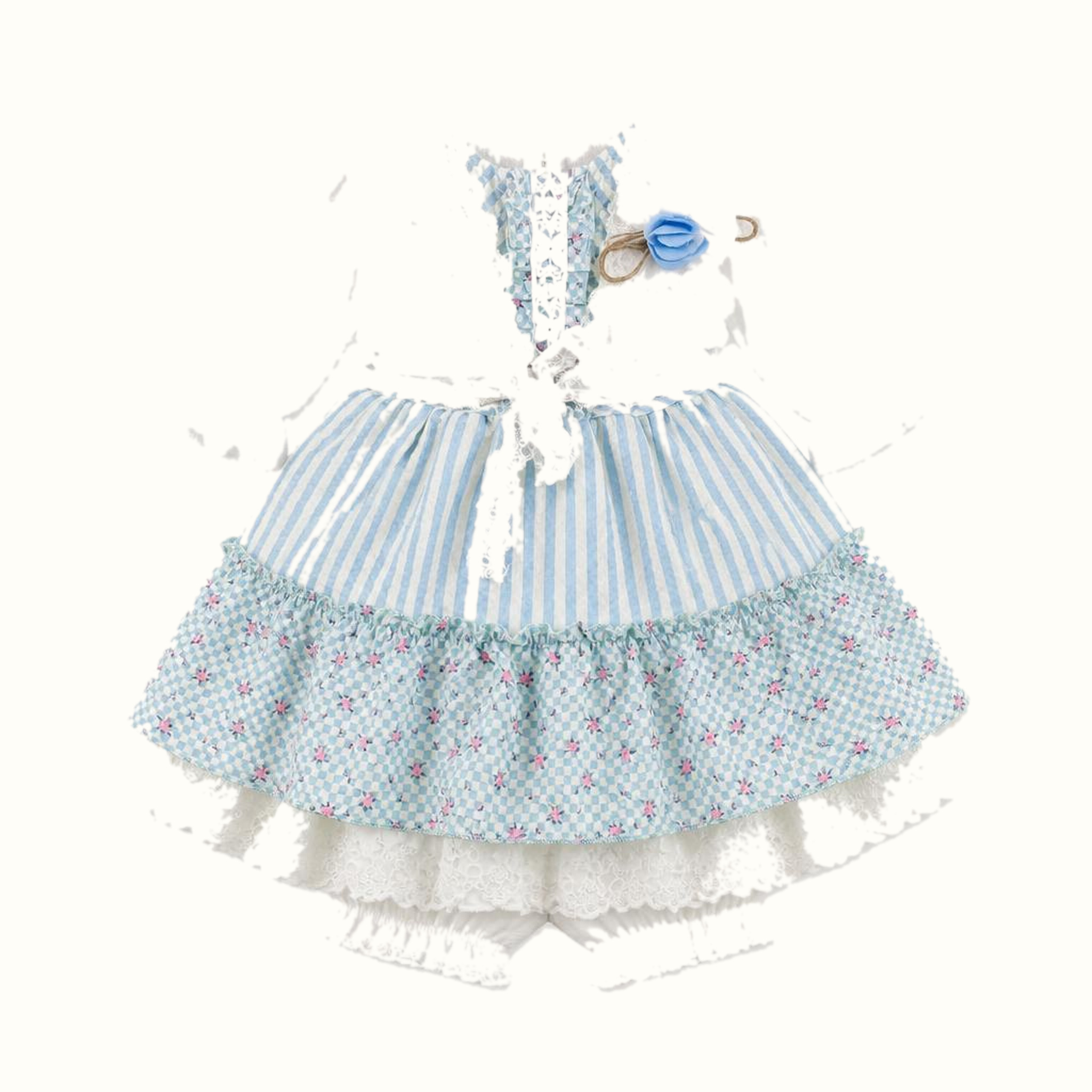 Girls' Floral Lace-Trim Striped Dress - ZAH-1326