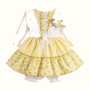 Girls' Floral Lace-Trim Striped Dress - ZAH-1326