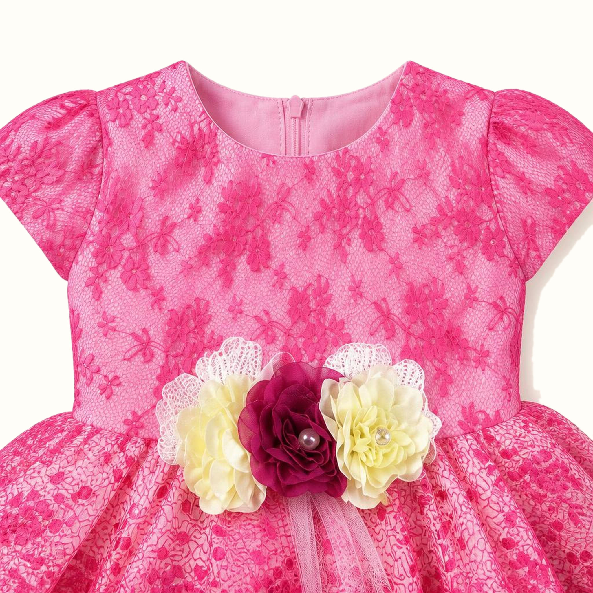 Girls' Floral Lace-Trim Dress - ZAH-1328