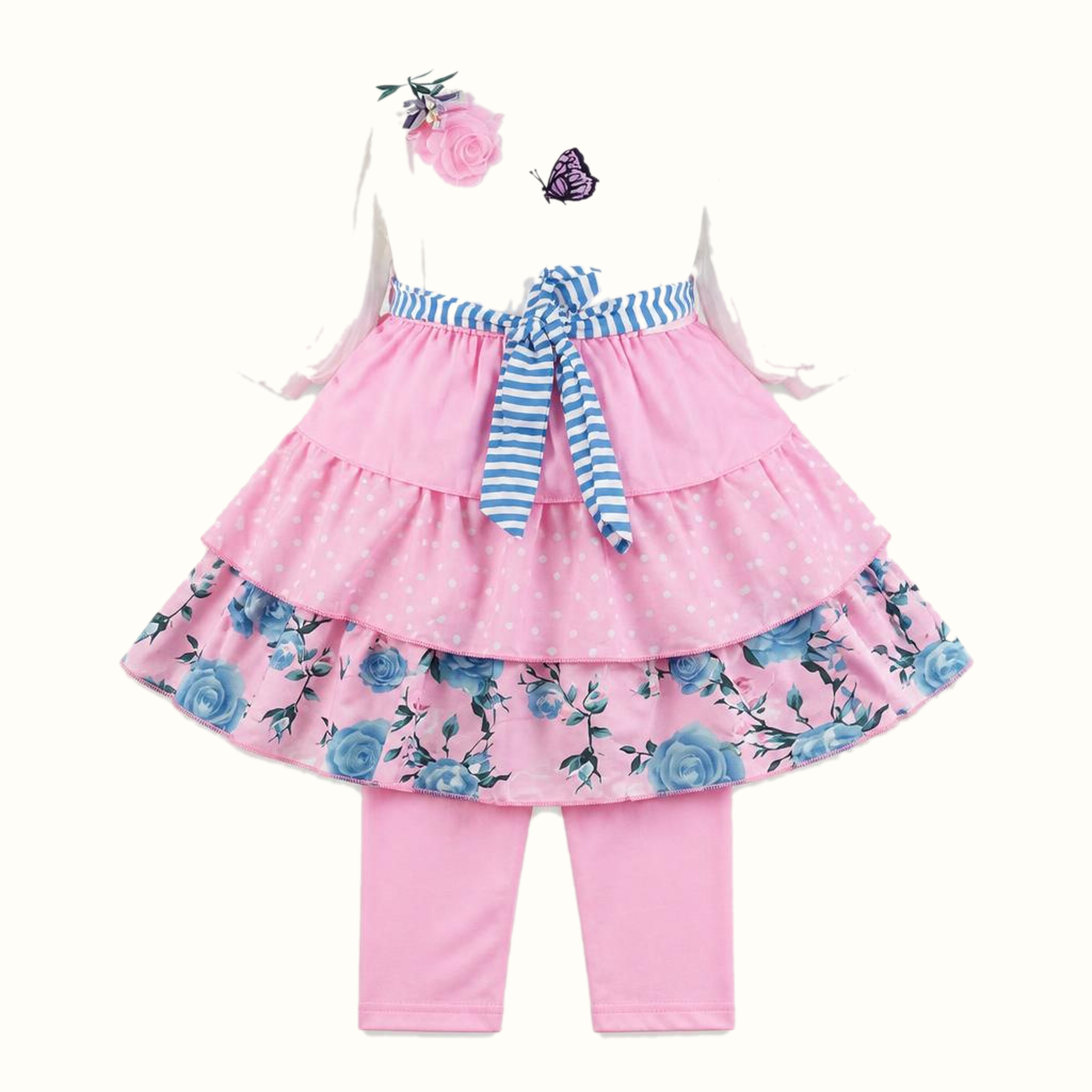 Girls' Embroidered Floral Polka-Dot Dress Set - ZAH-1332