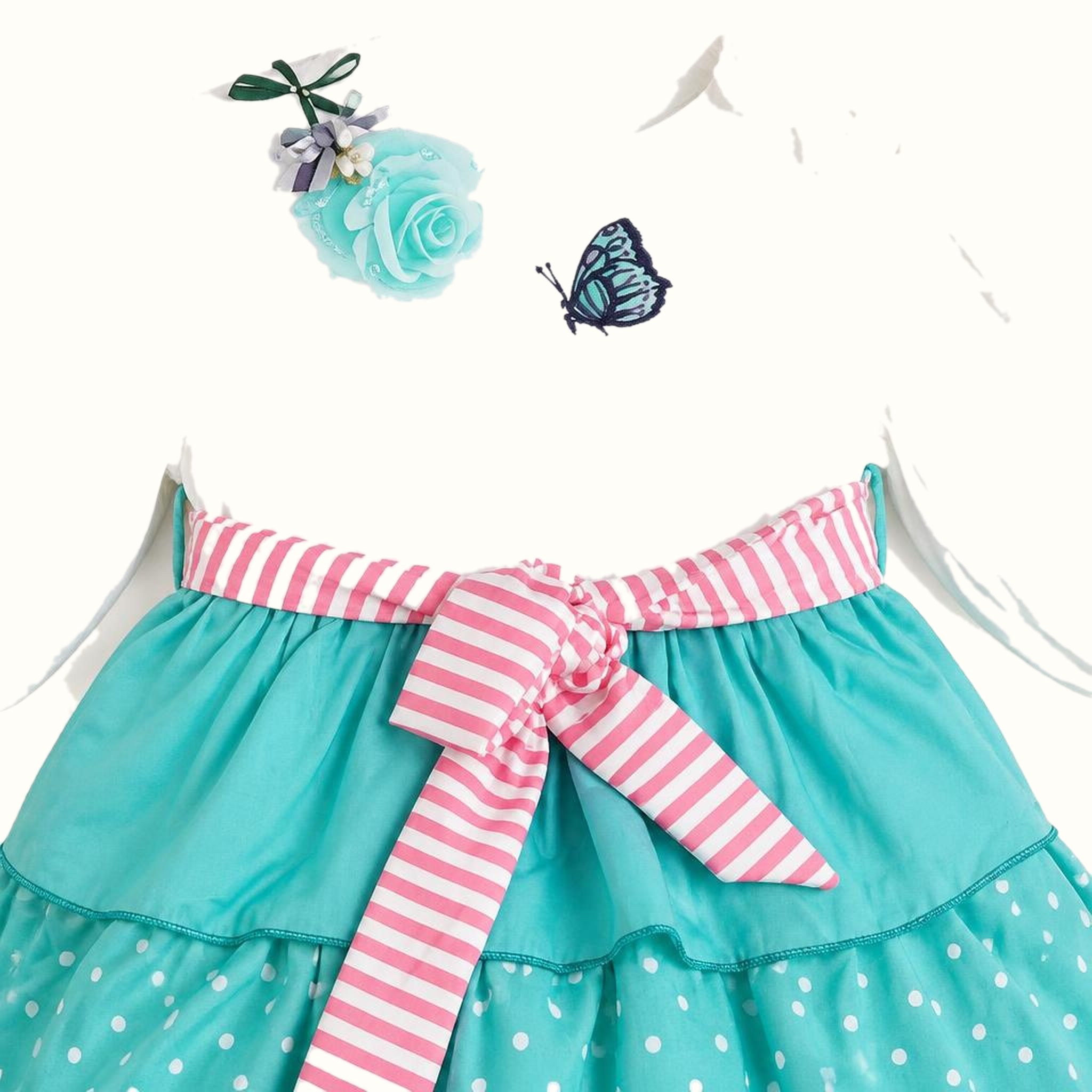 Girls' Embroidered Floral Polka-Dot Dress Set - ZAH-1332