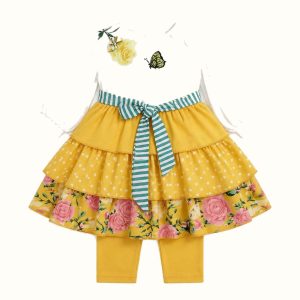 Girls' Embroidered Floral Polka-Dot Dress Set - ZAH-1332