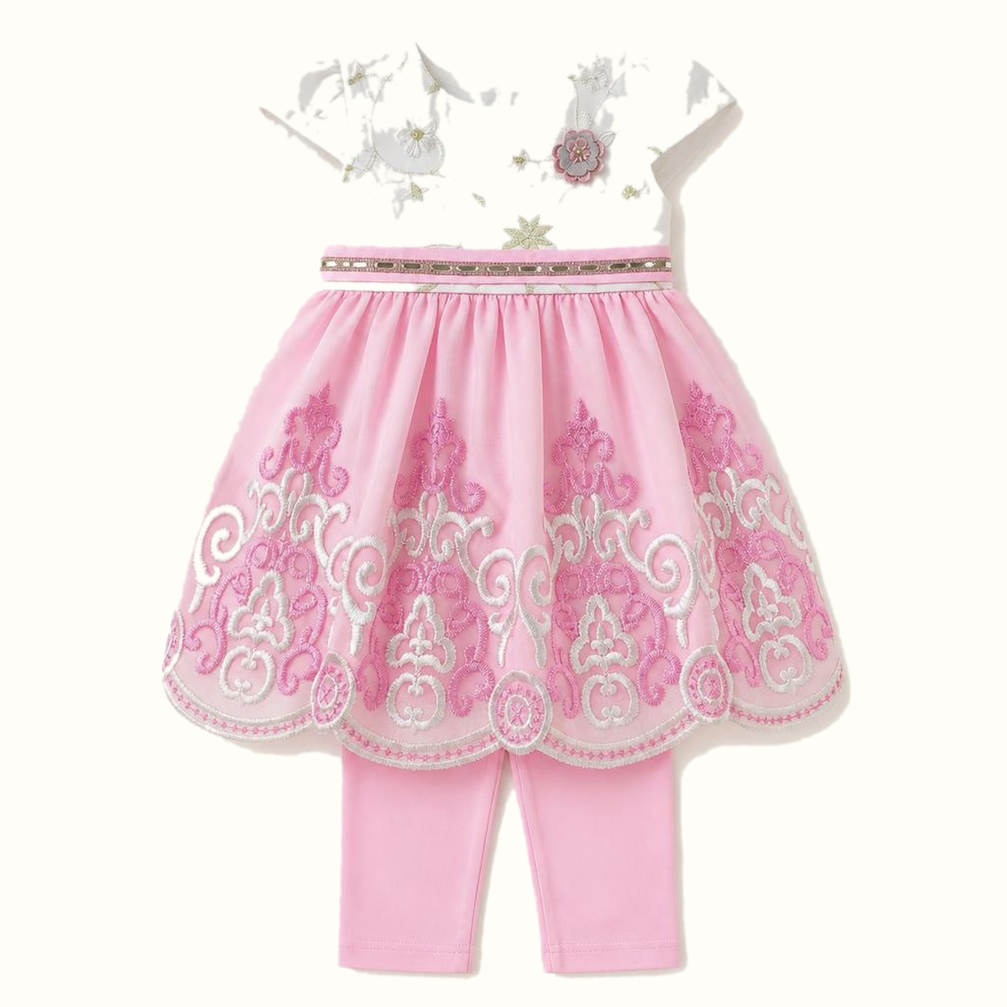 Girls' Embroidered Floral Tulle Dress - ZAH-1333