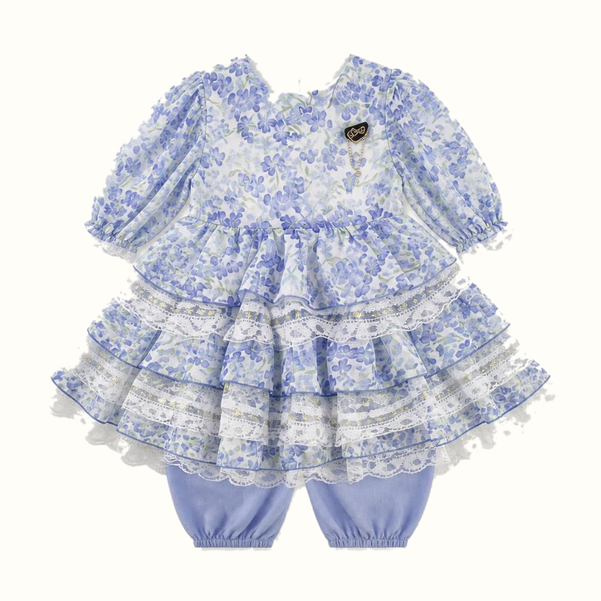 Girls' Floral Lace-Trim Dress - ZAH-1337