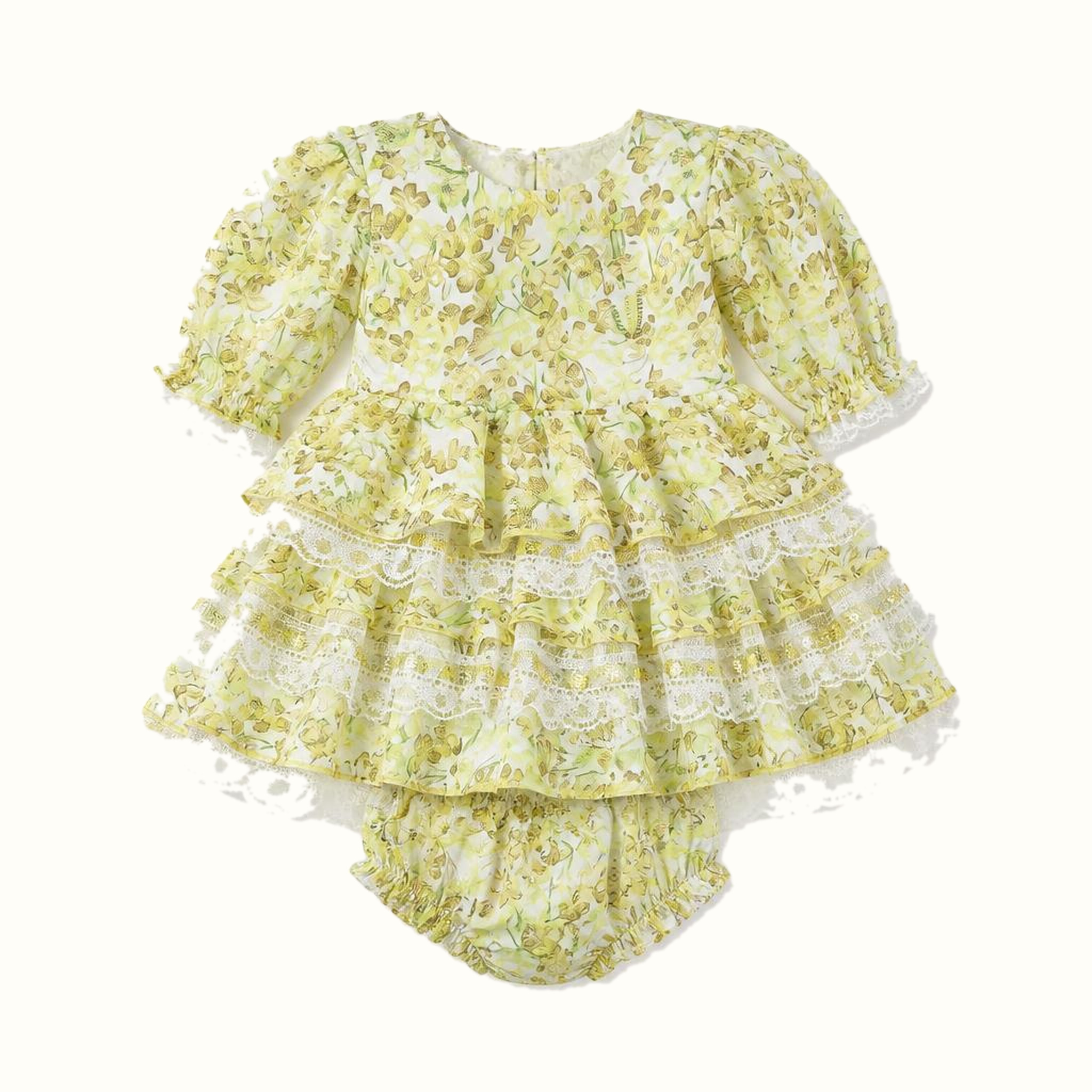 Girls' Floral Lace-Trim Dress - ZAH-1337