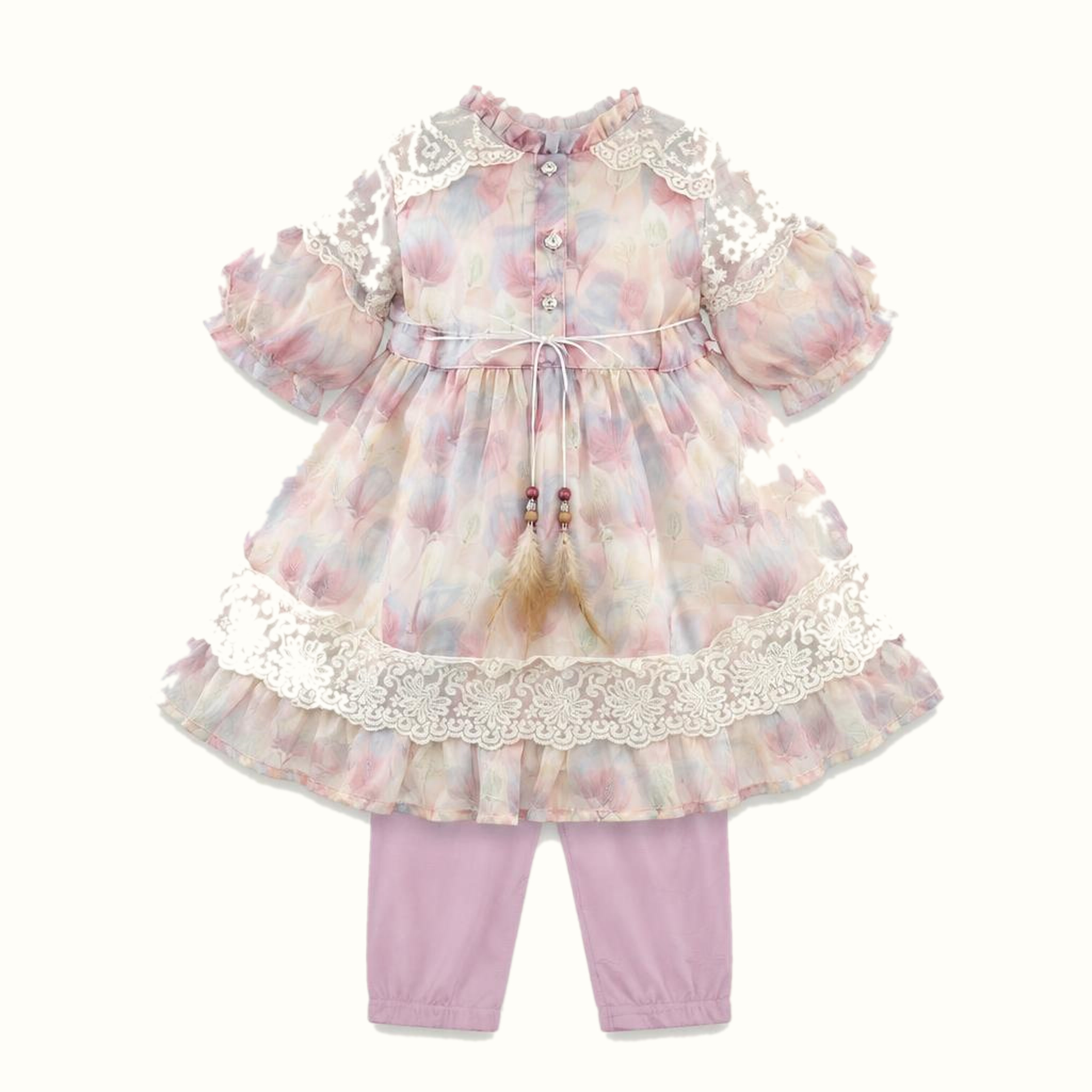 Girls' Floral Lace-Trim Dress - ZAH-1339A