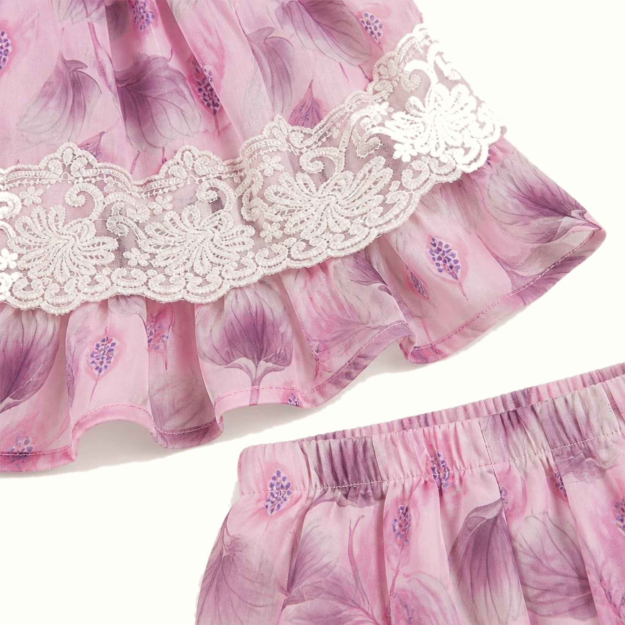 Girls' Floral Lace-Trim Dress - ZAH-1339A