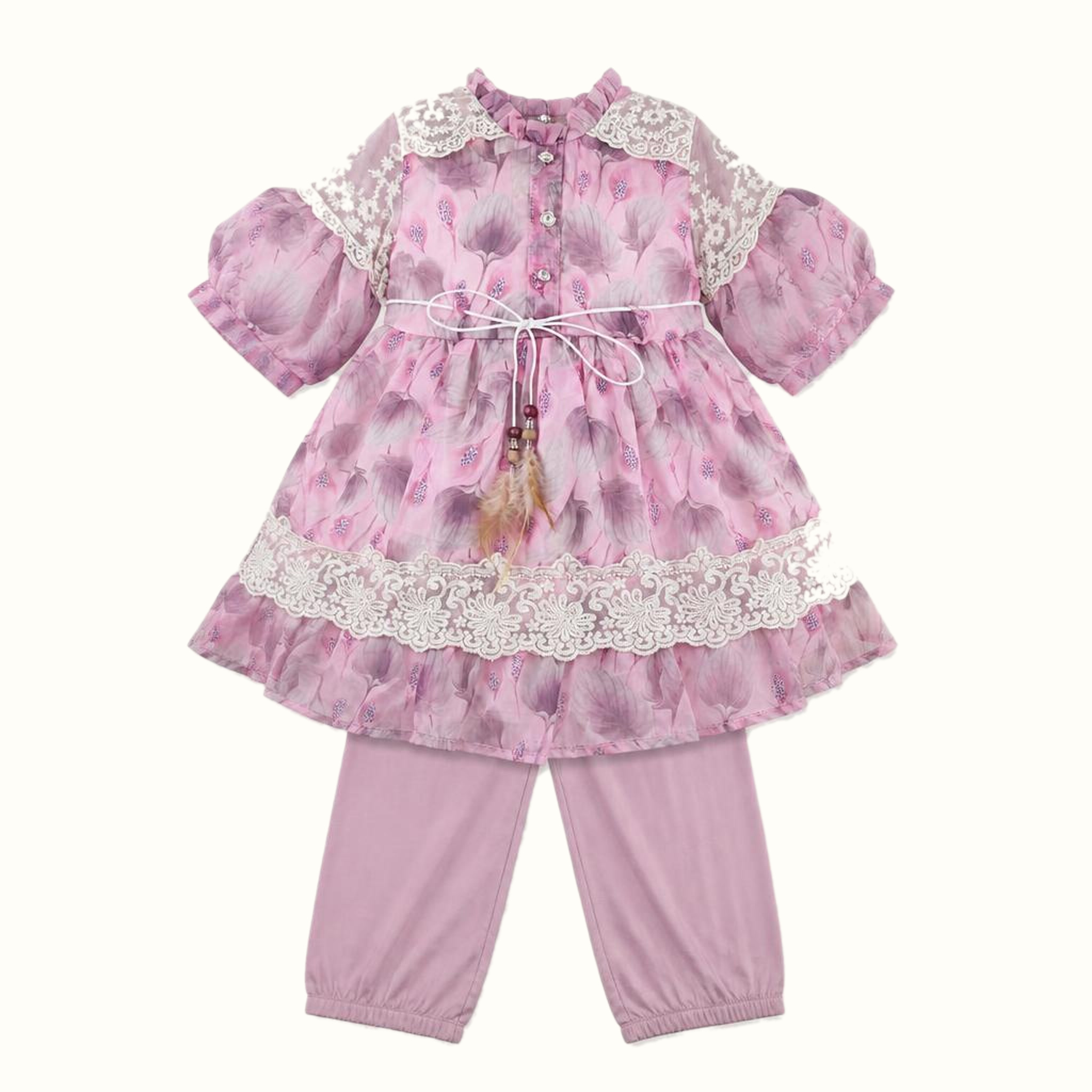 Girls' Floral Lace-Trim Dress - ZAH-1339A