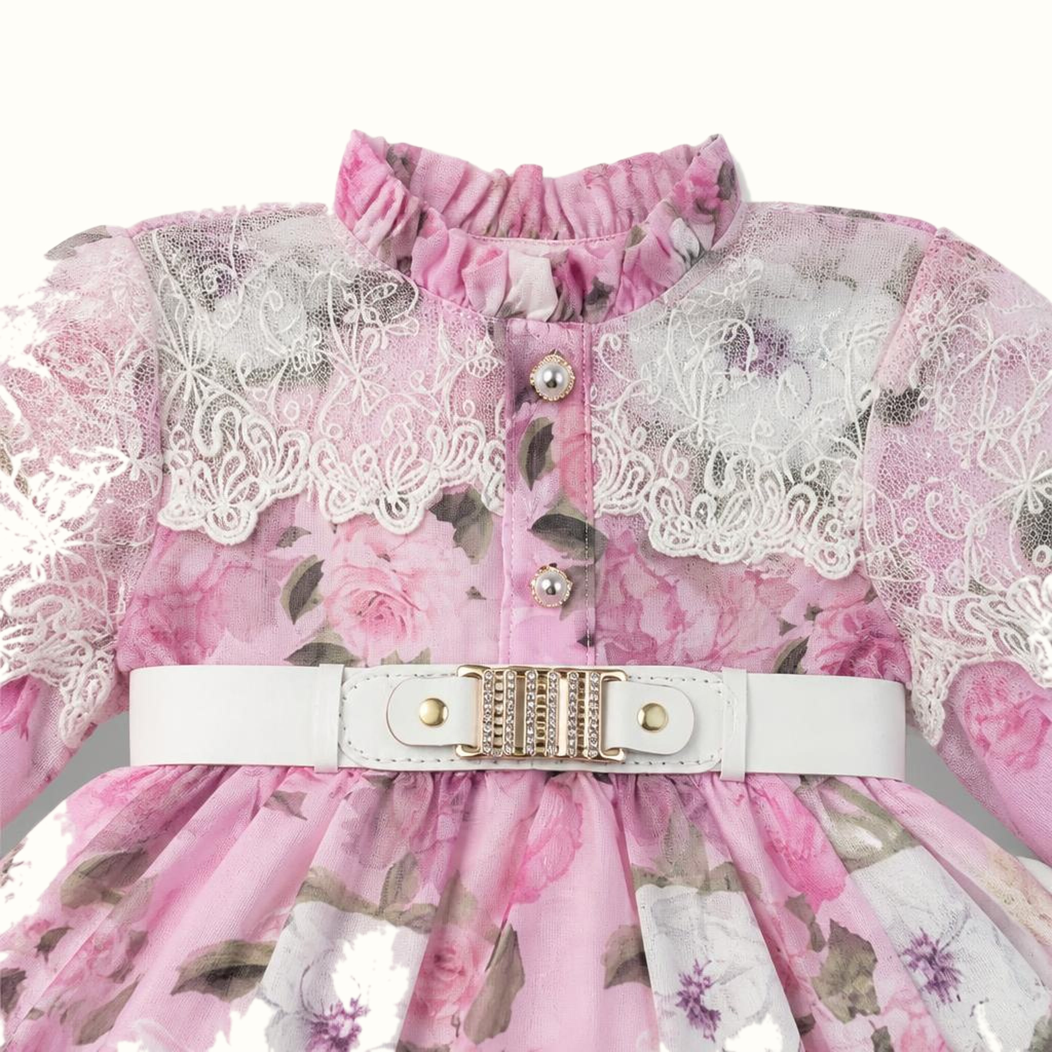 Girls' Floral Lace-Trim Dress - ZAH-1339