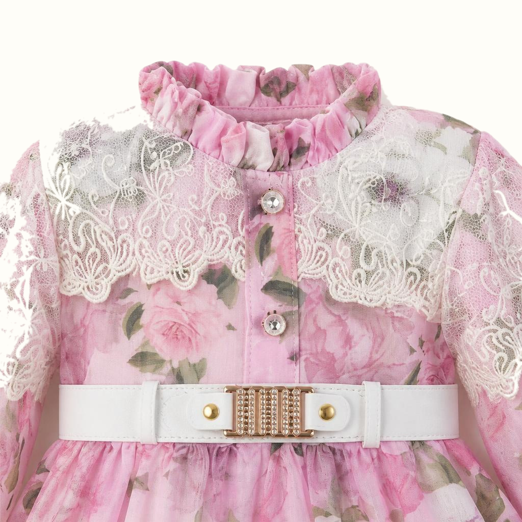 Girls' Floral Lace-Trim Dress - ZAH-1339