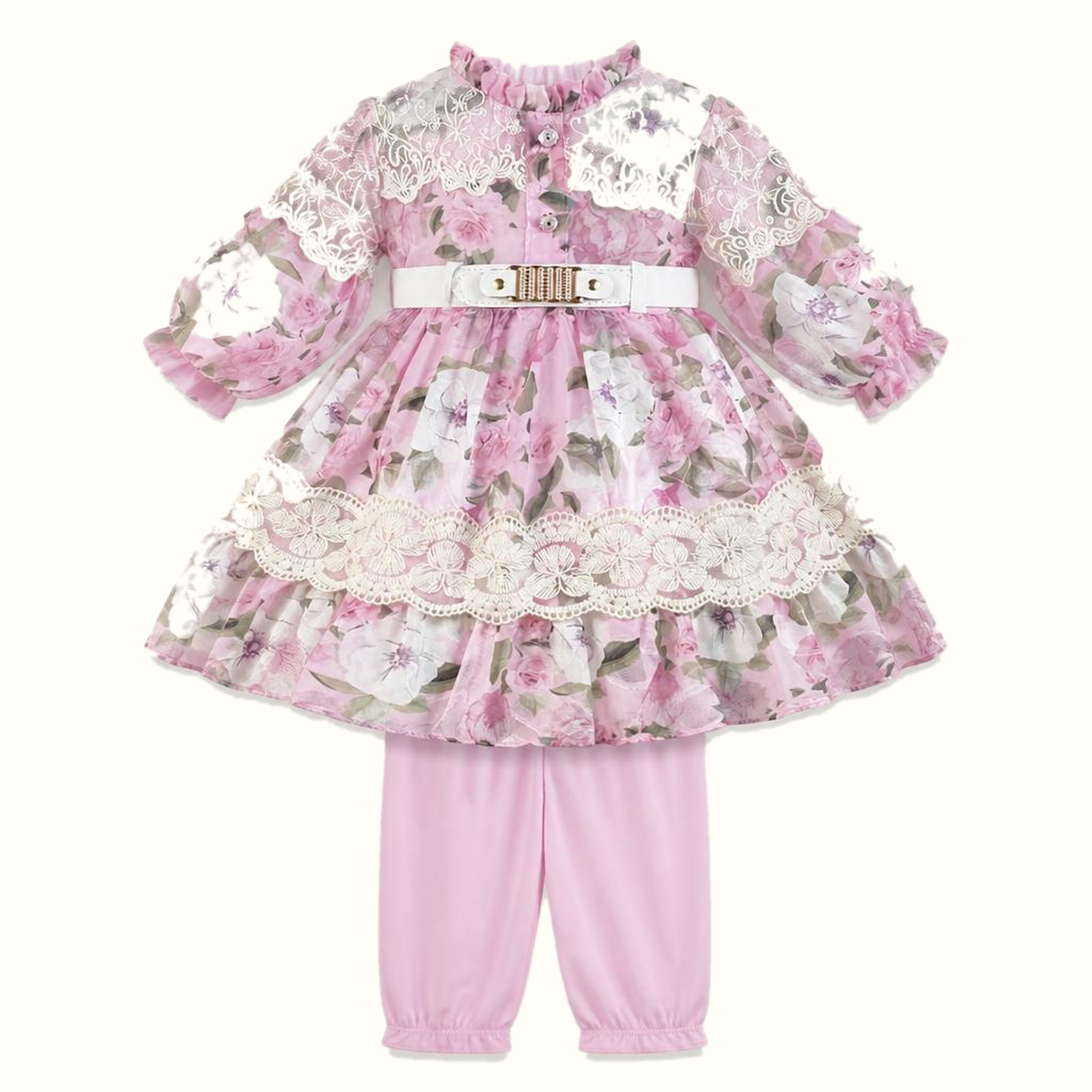 Girls' Floral Lace-Trim Dress - ZAH-1339