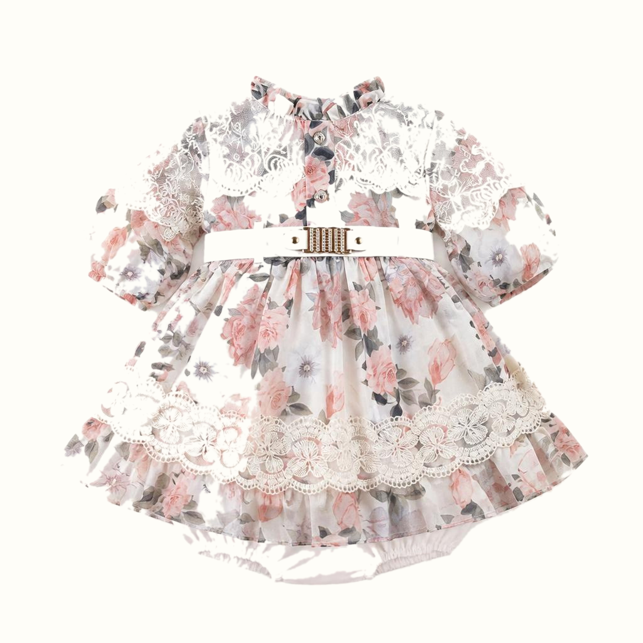 Girls' Floral Lace-Trim Dress - ZAH-1339
