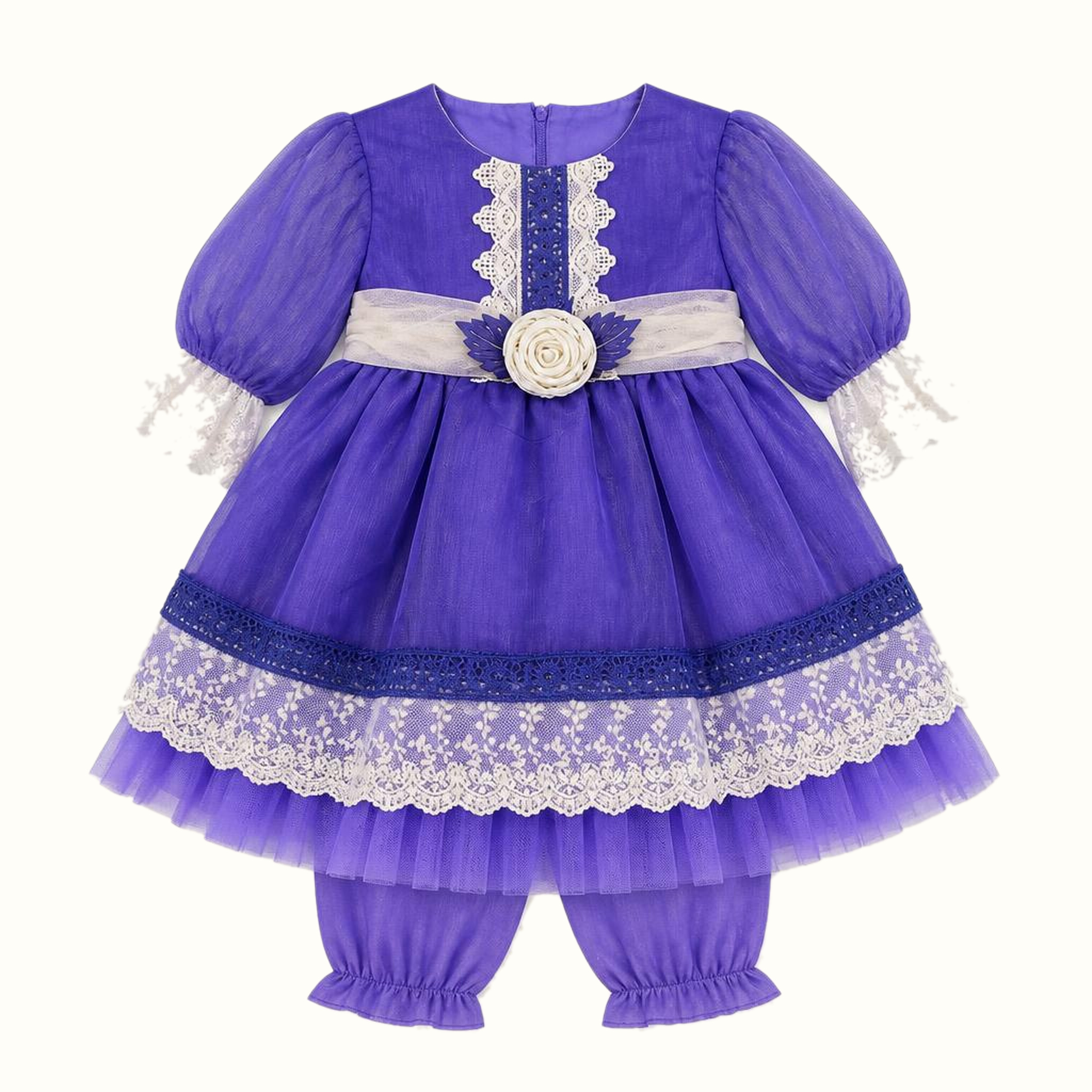 Girls' Floral Lace-Trim Dress - ZAH-1350