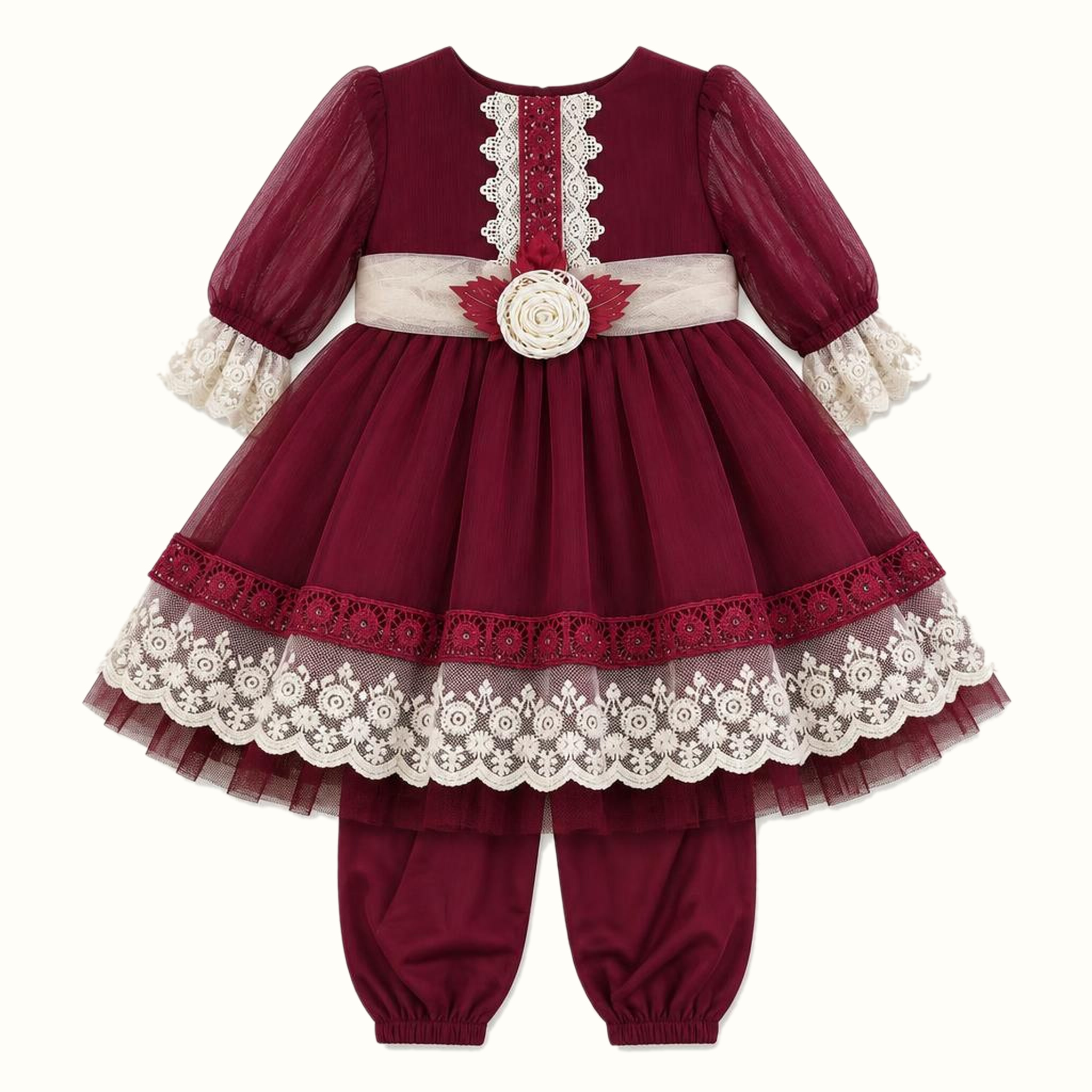 Girls' Floral Lace-Trim Dress - ZAH-1350