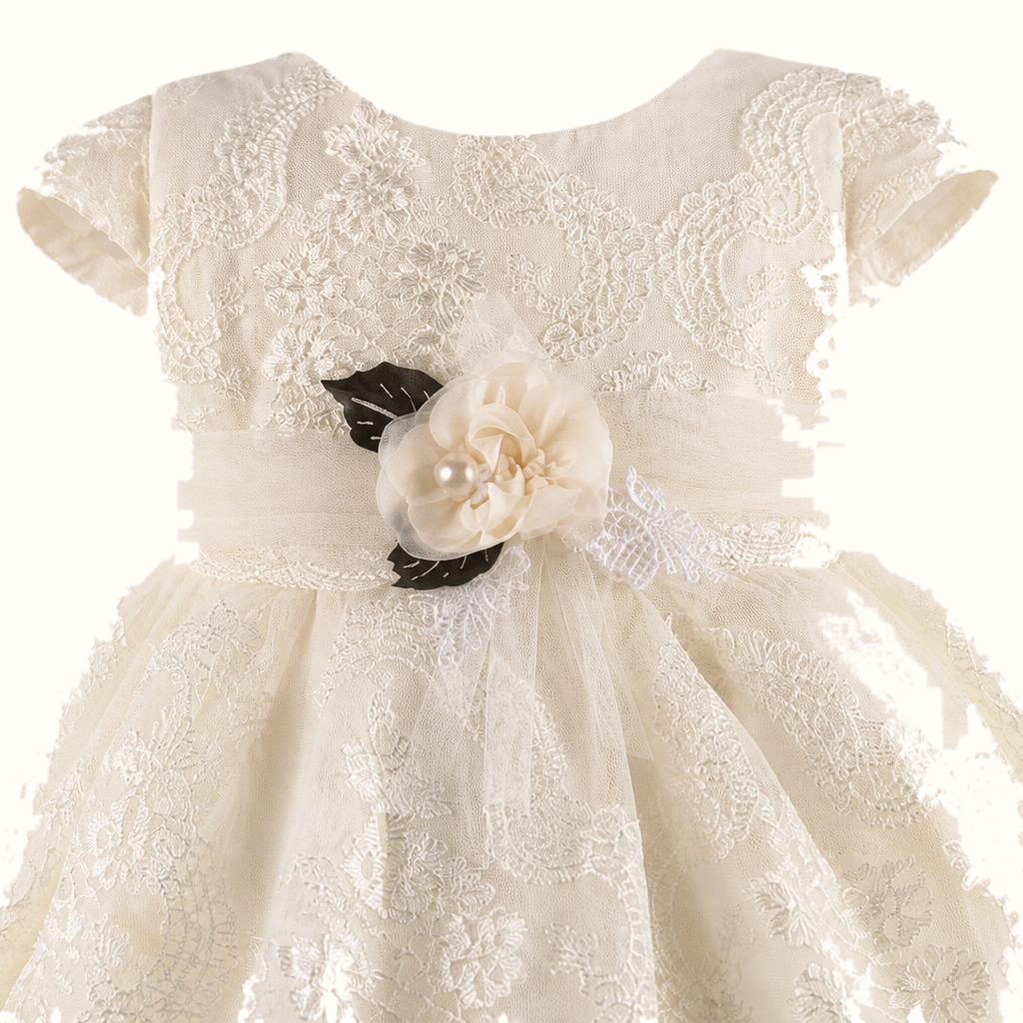 Girls' Floral Lace-Trim Tulle Dress - ZAH-1353