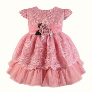 Girls' Floral Lace-Trim Tulle Dress - ZAH-1353