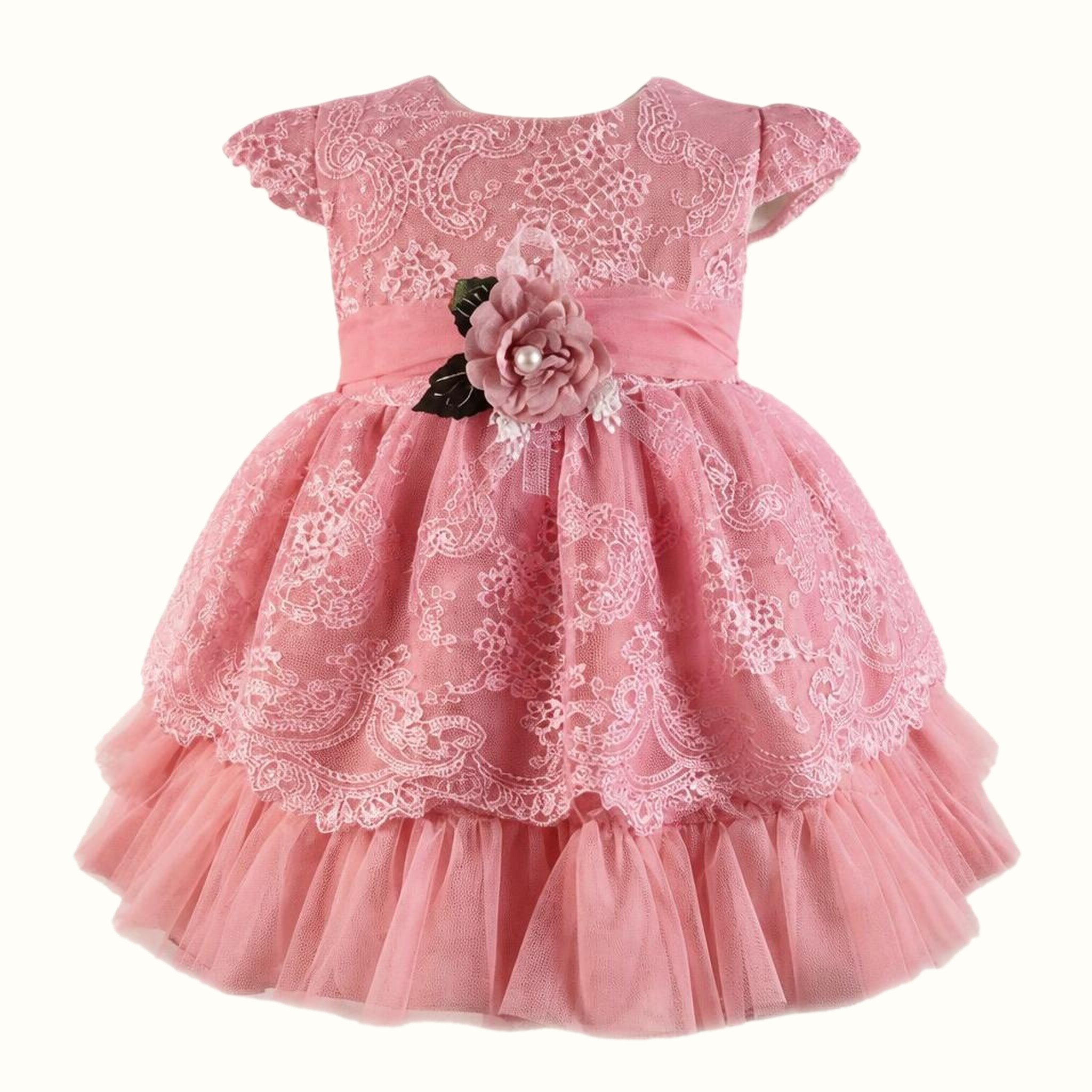Girls' Floral Lace-Trim Tulle Dress - ZAH-1353