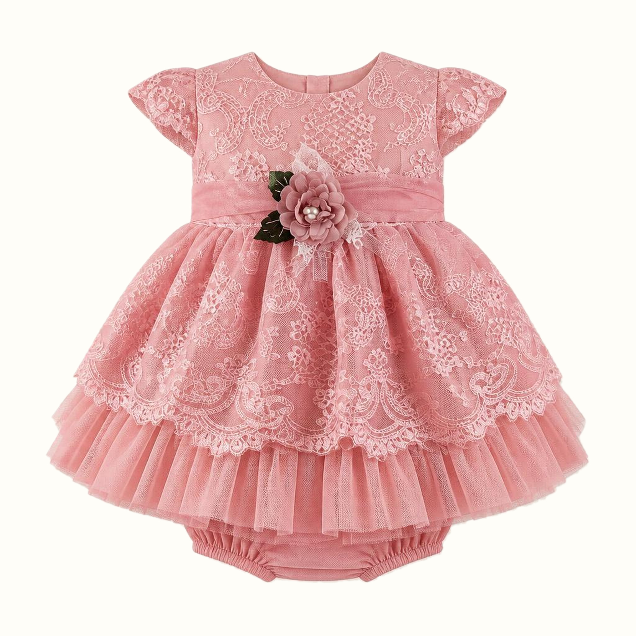 Girls' Floral Lace-Trim Tulle Dress - ZAH-1353