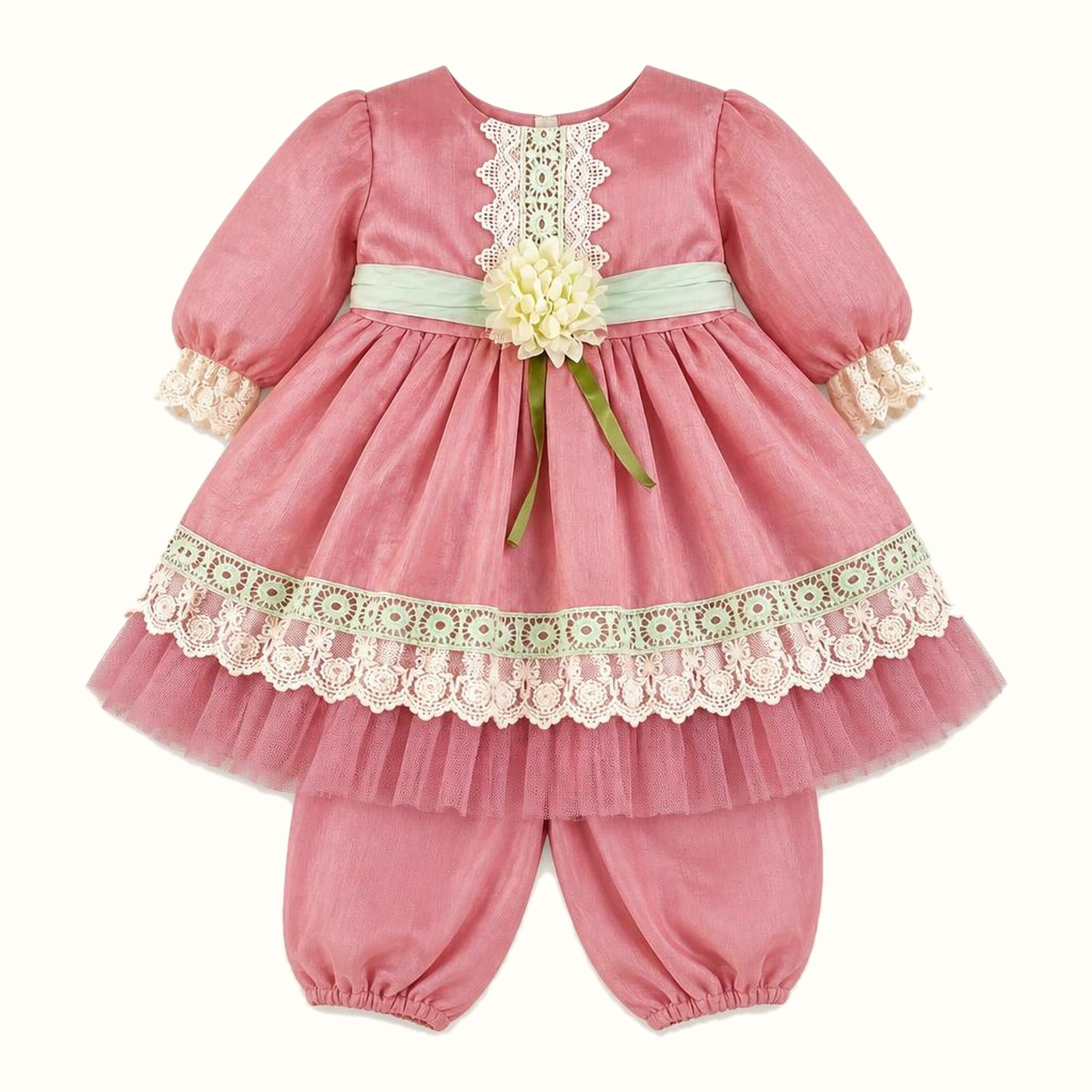 Girls' Floral Lace-Trim Dress & Leggings Set - ZAH-1354