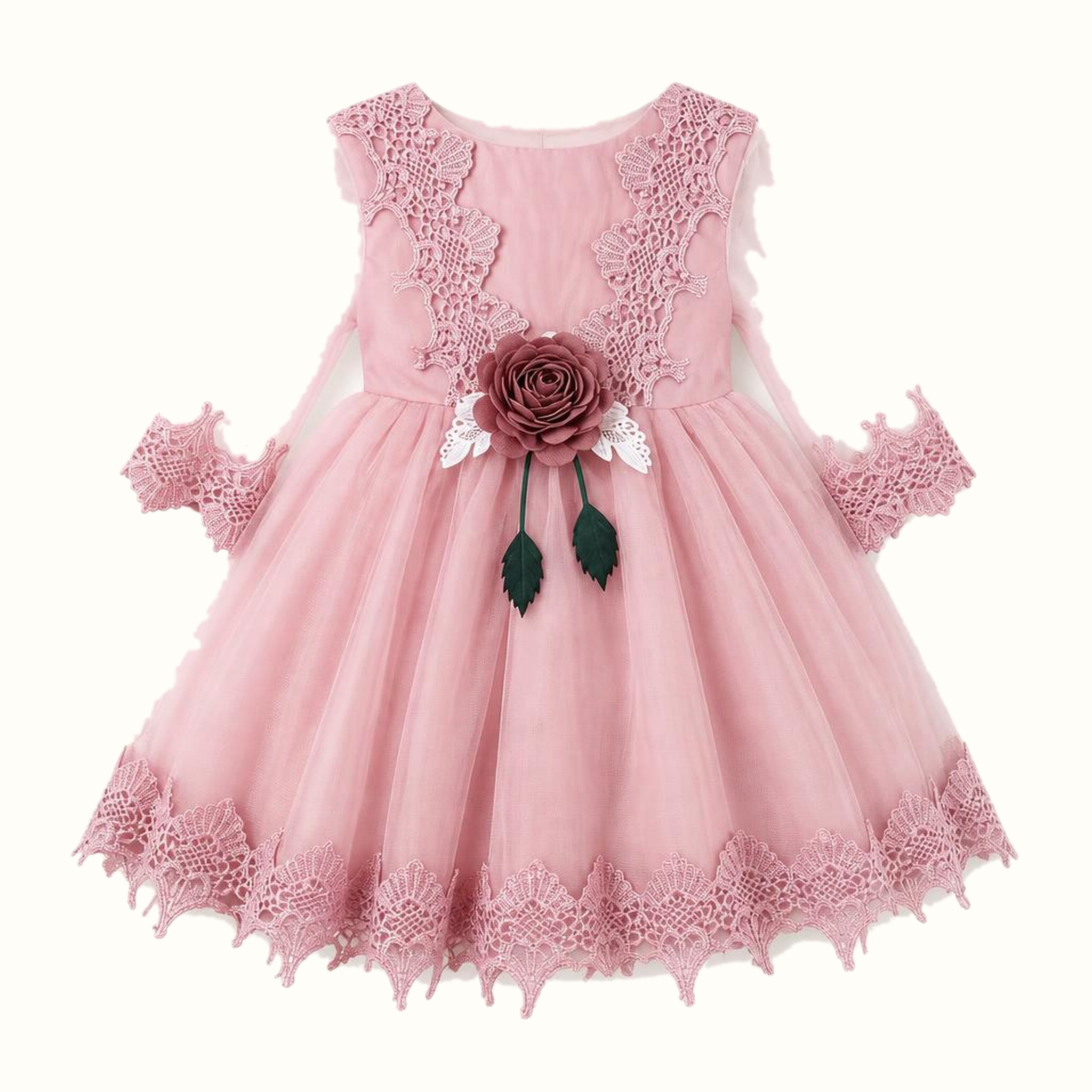 Girls' Floral Lace-Trim Dress - ZAH-1357