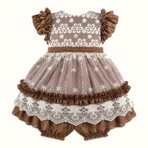 Girls' Floral Lace-Trim Ruffle Dress & Leggings Set - ZAH-1363