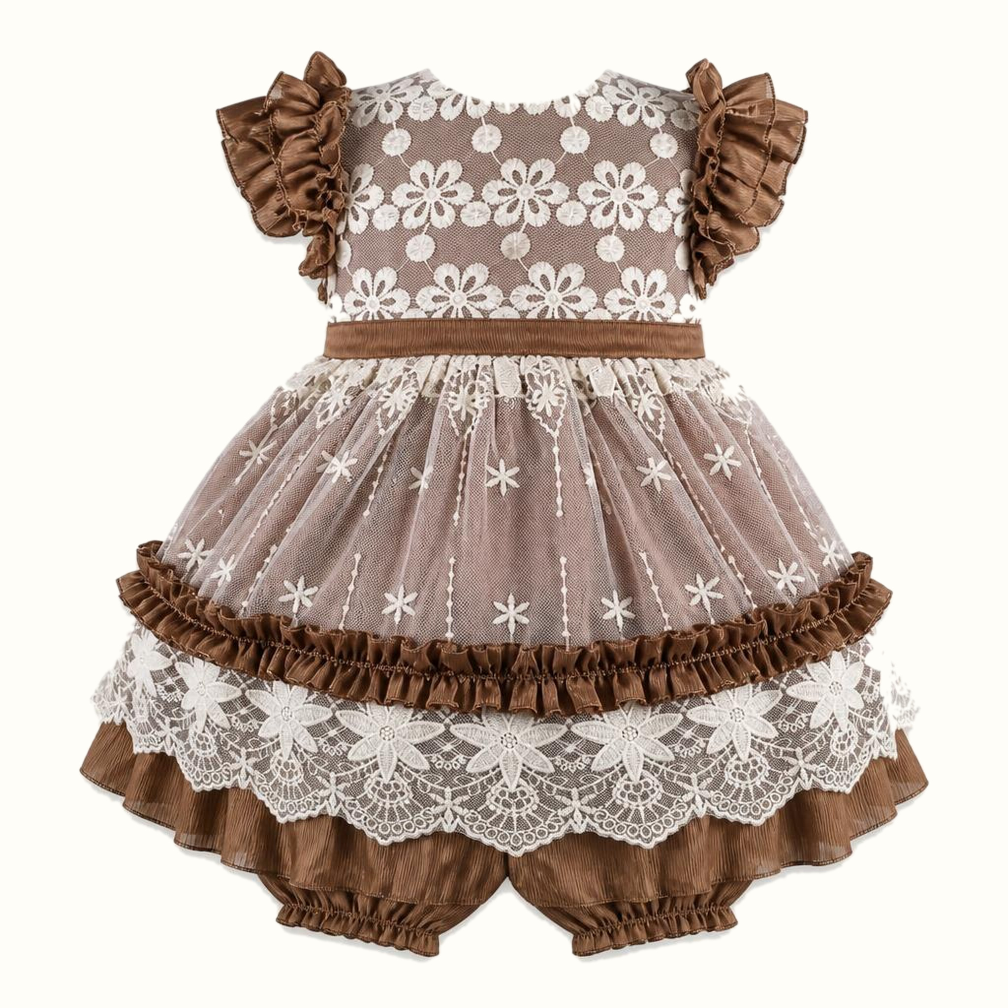 Girls' Floral Lace-Trim Ruffle Dress & Leggings Set - ZAH-1363