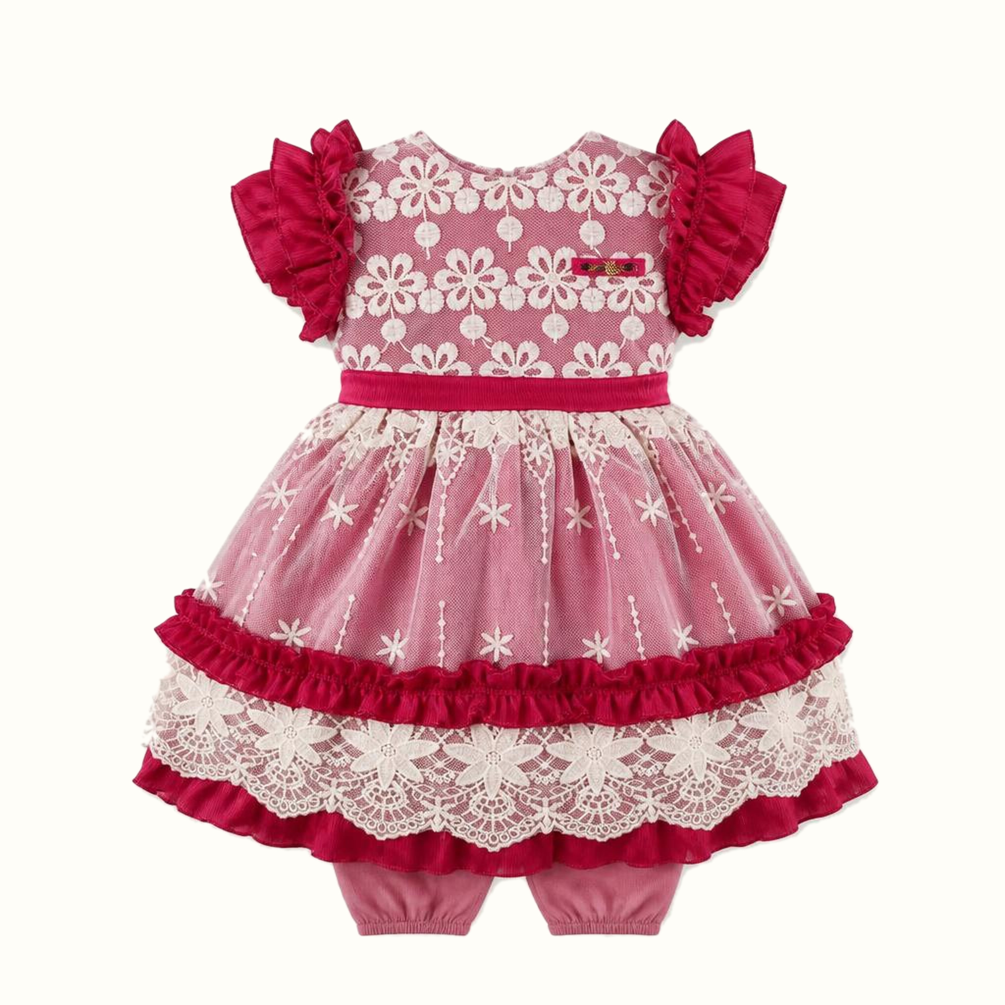Girls' Floral Lace-Trim Ruffle Dress & Leggings Set - ZAH-1363