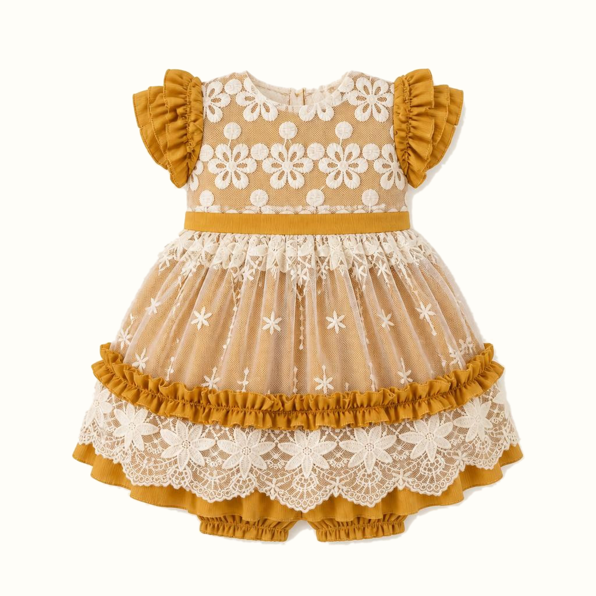Girls' Floral Lace-Trim Ruffle Dress & Leggings Set - ZAH-1363