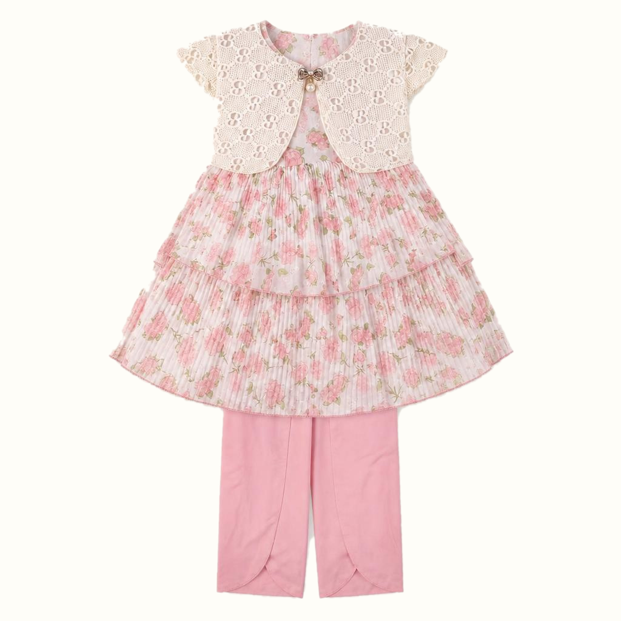 Girls' Floral Bow-Detail Jacket & Dress - ZAH-1377