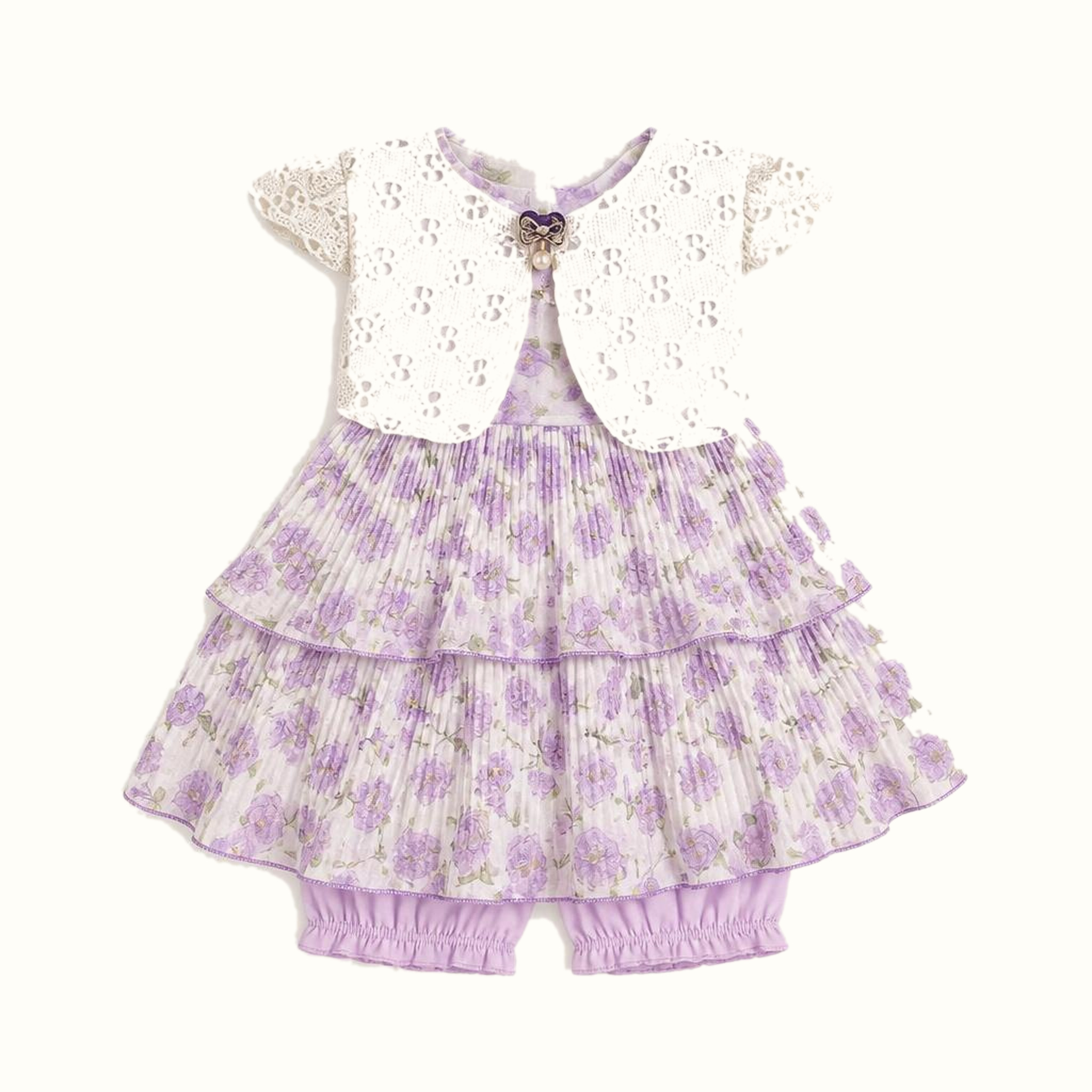 Girls' Floral Bow-Detail Jacket & Dress - ZAH-1377