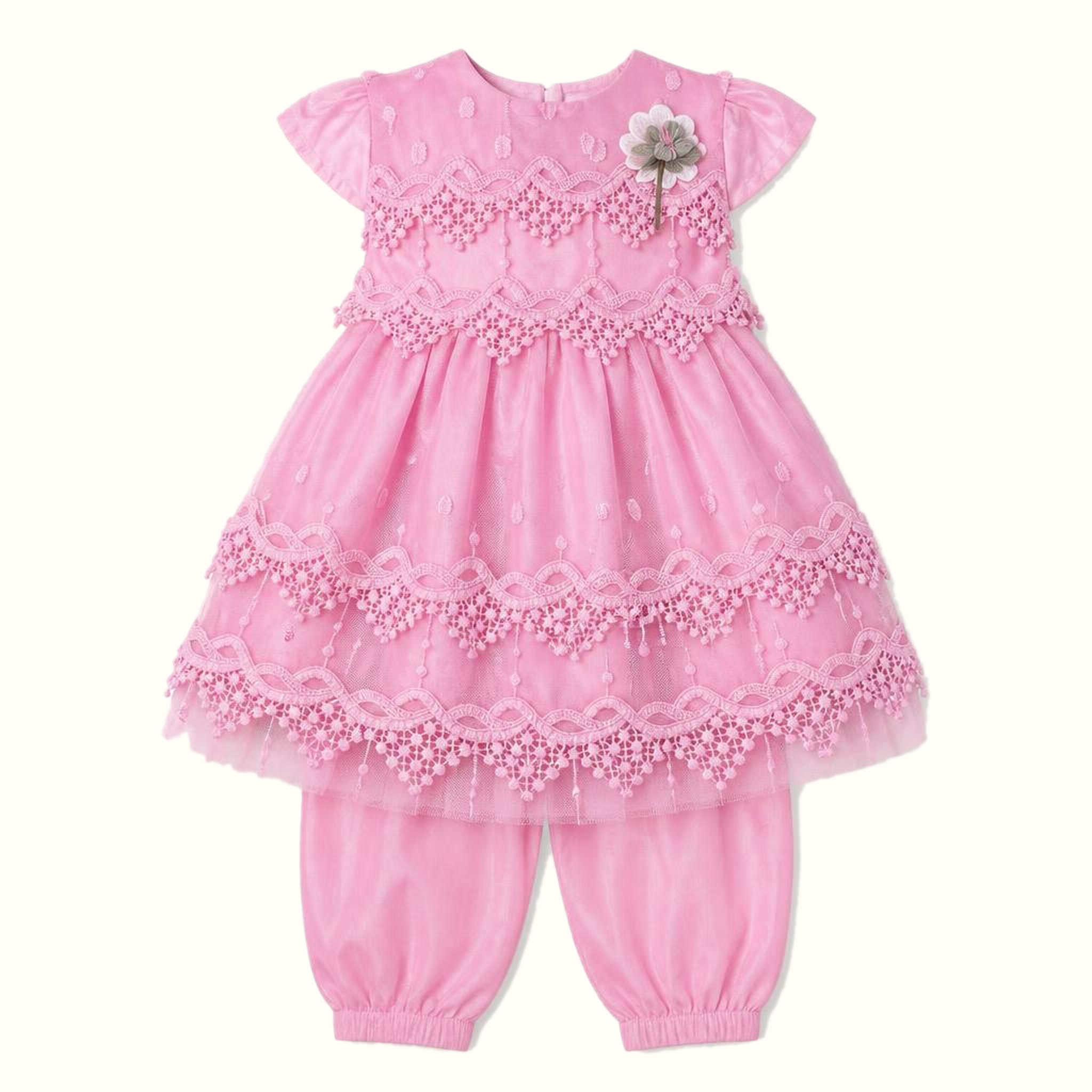Girls' Floral Lace-Trim Dress - ZAH-1378