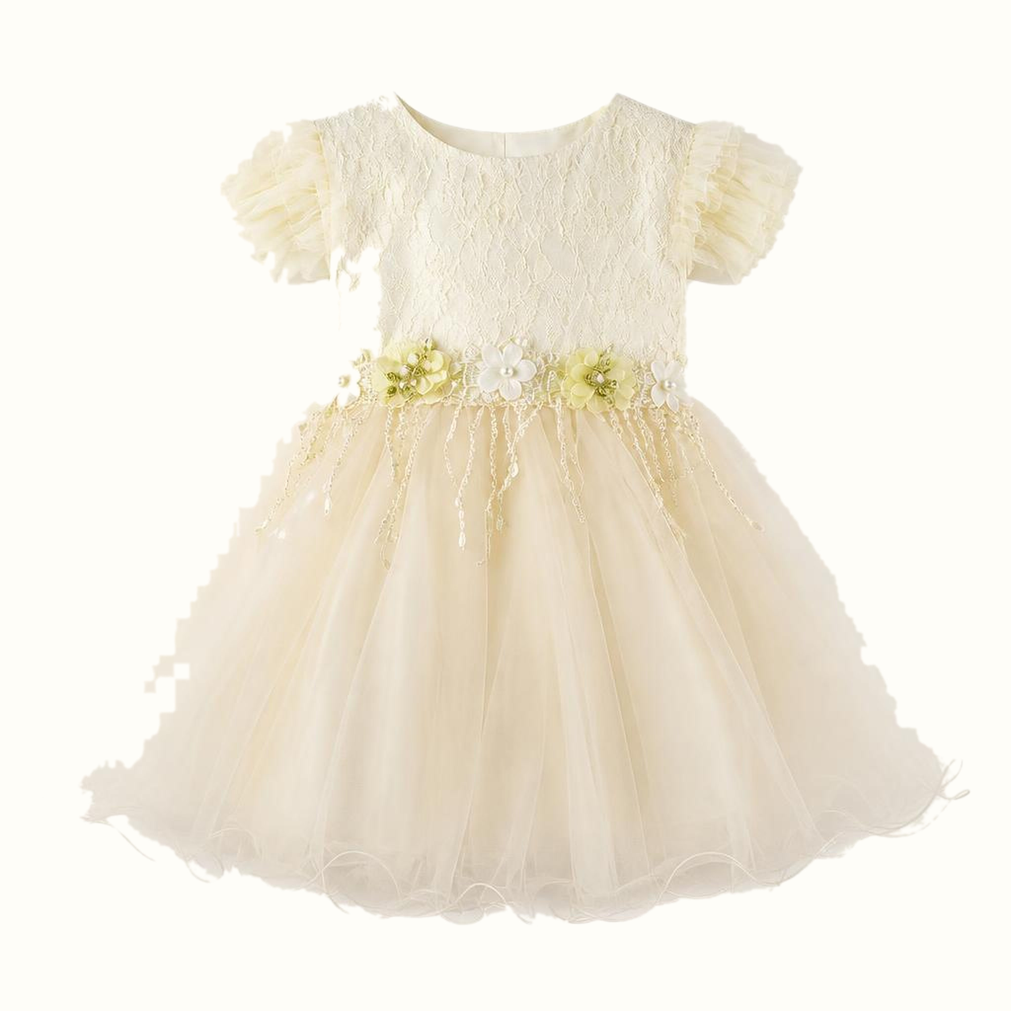 Girls' Floral Lace-Trim Tulle Dress - ZAH-1380