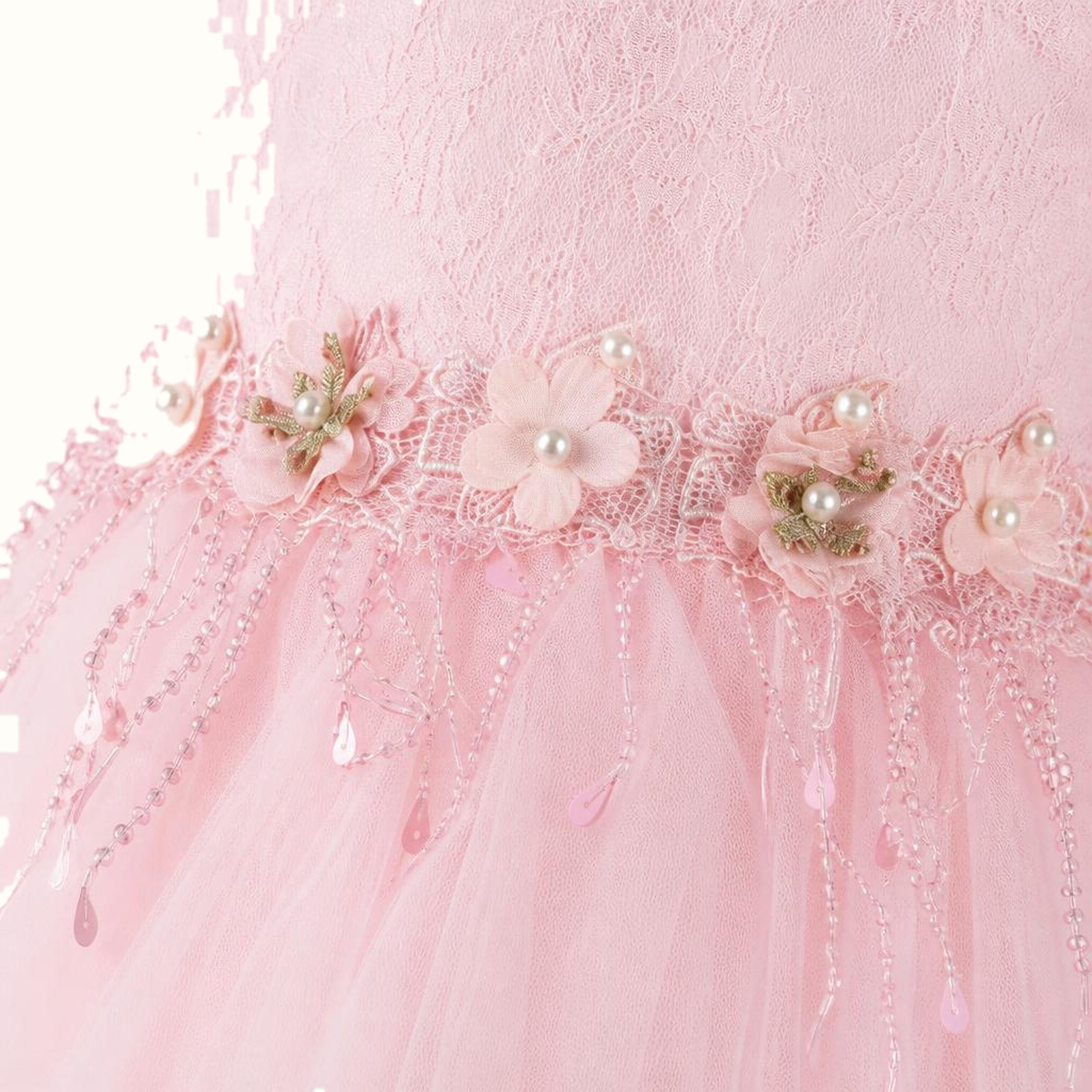 Girls' Floral Lace-Trim Tulle Dress - ZAH-1380
