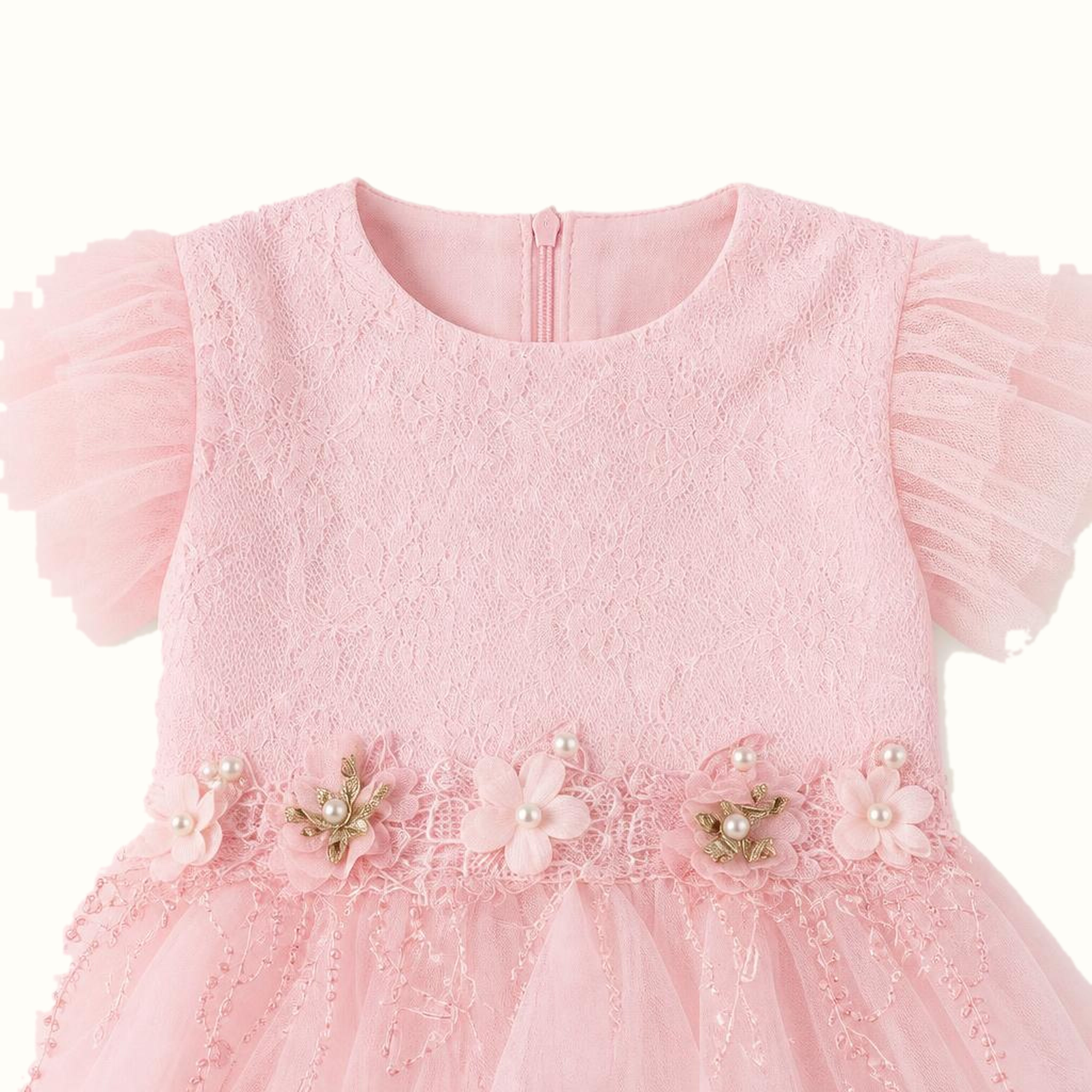 Girls' Floral Lace-Trim Tulle Dress - ZAH-1380