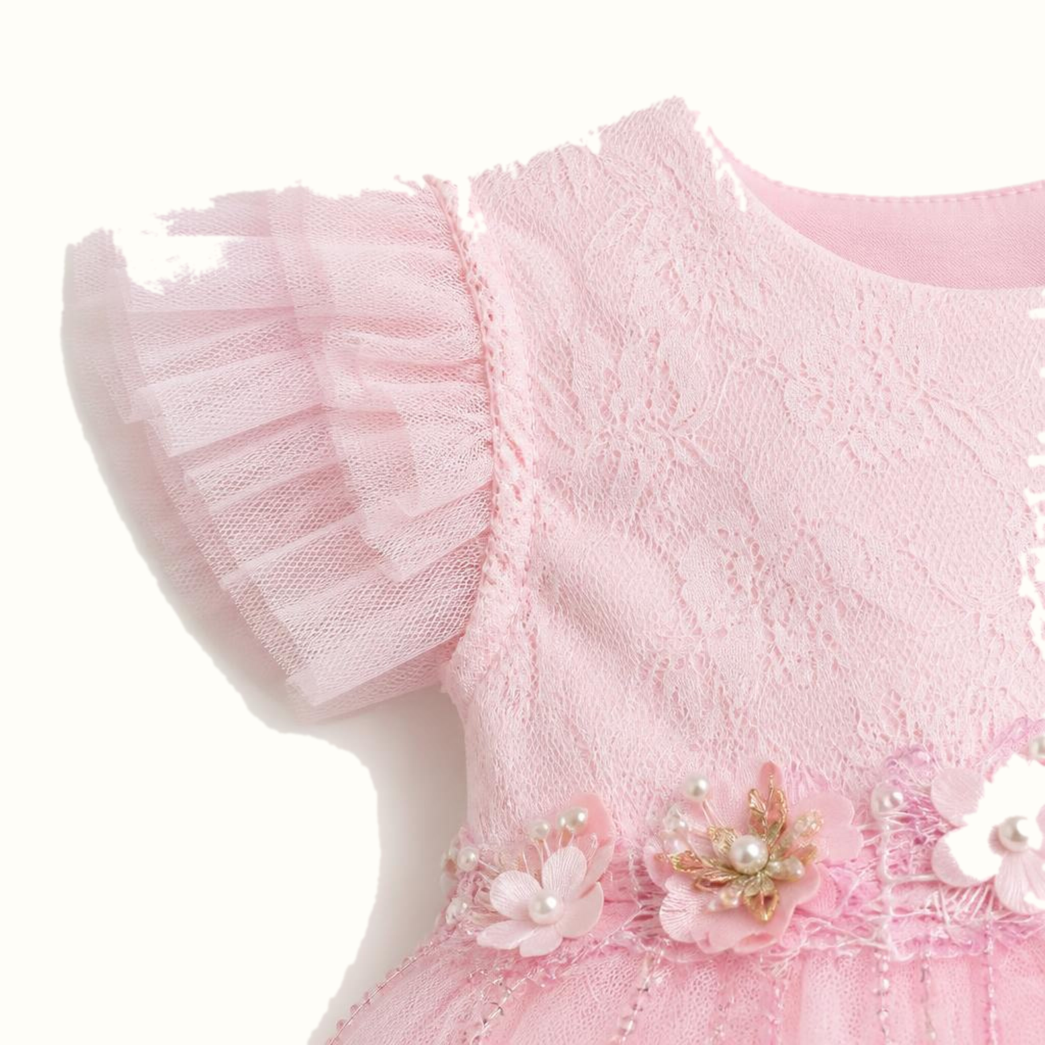 Girls' Floral Lace-Trim Tulle Dress - ZAH-1380