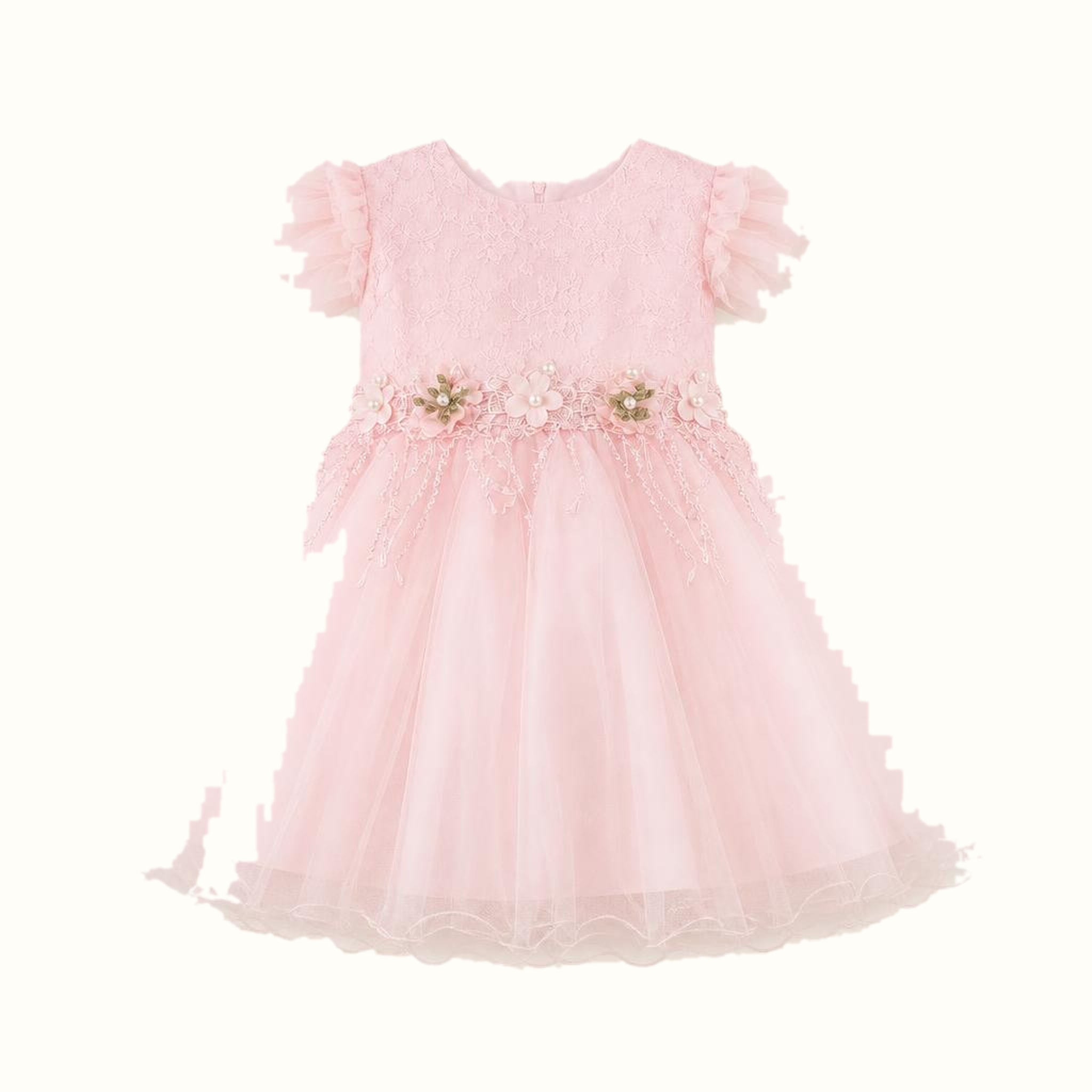 Girls' Floral Lace-Trim Tulle Dress - ZAH-1380