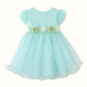 Girls' Floral Lace-Trim Tulle Dress - ZAH-1380